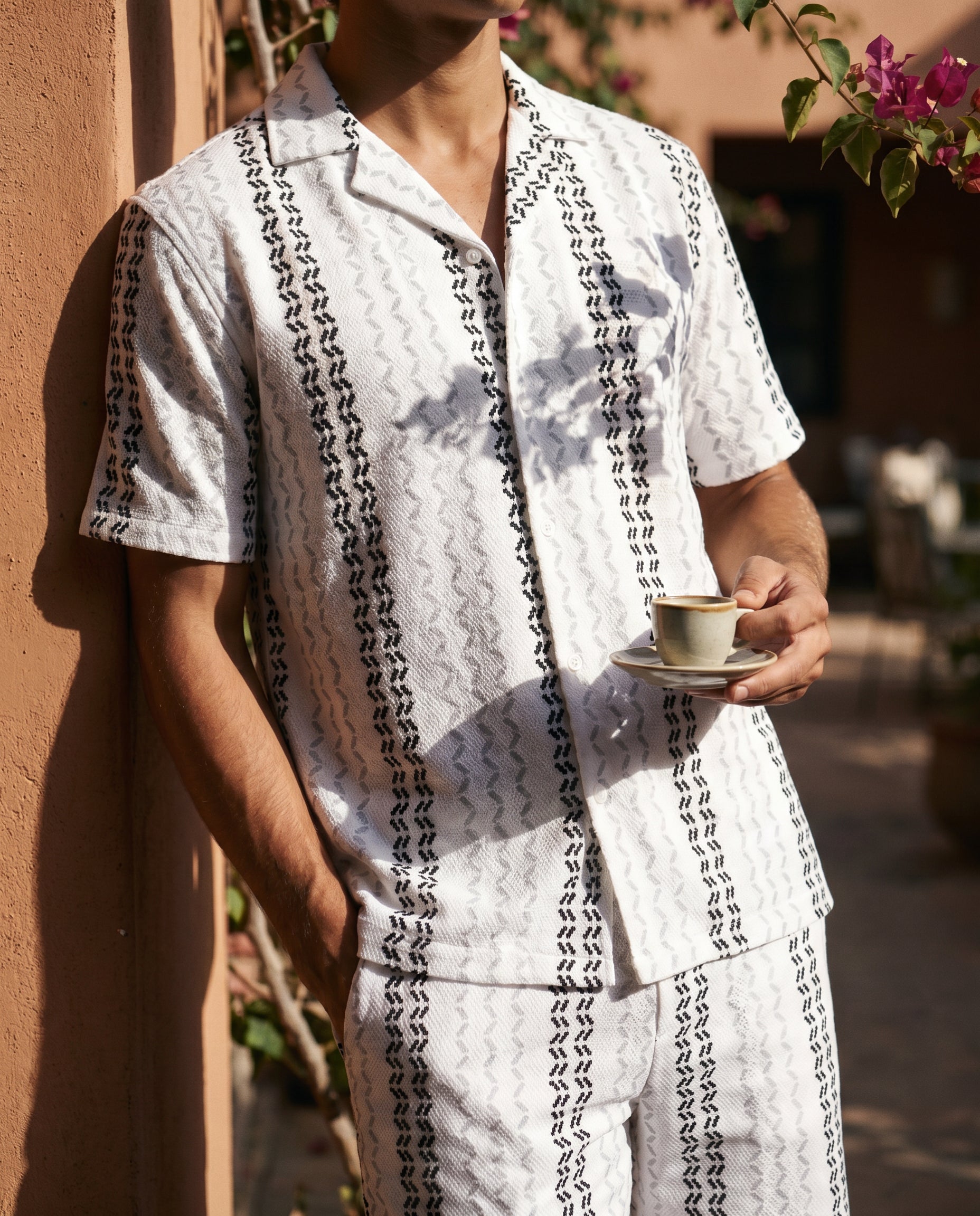 Monochrome Woven Stripe Camp Shirt & Shorts Set