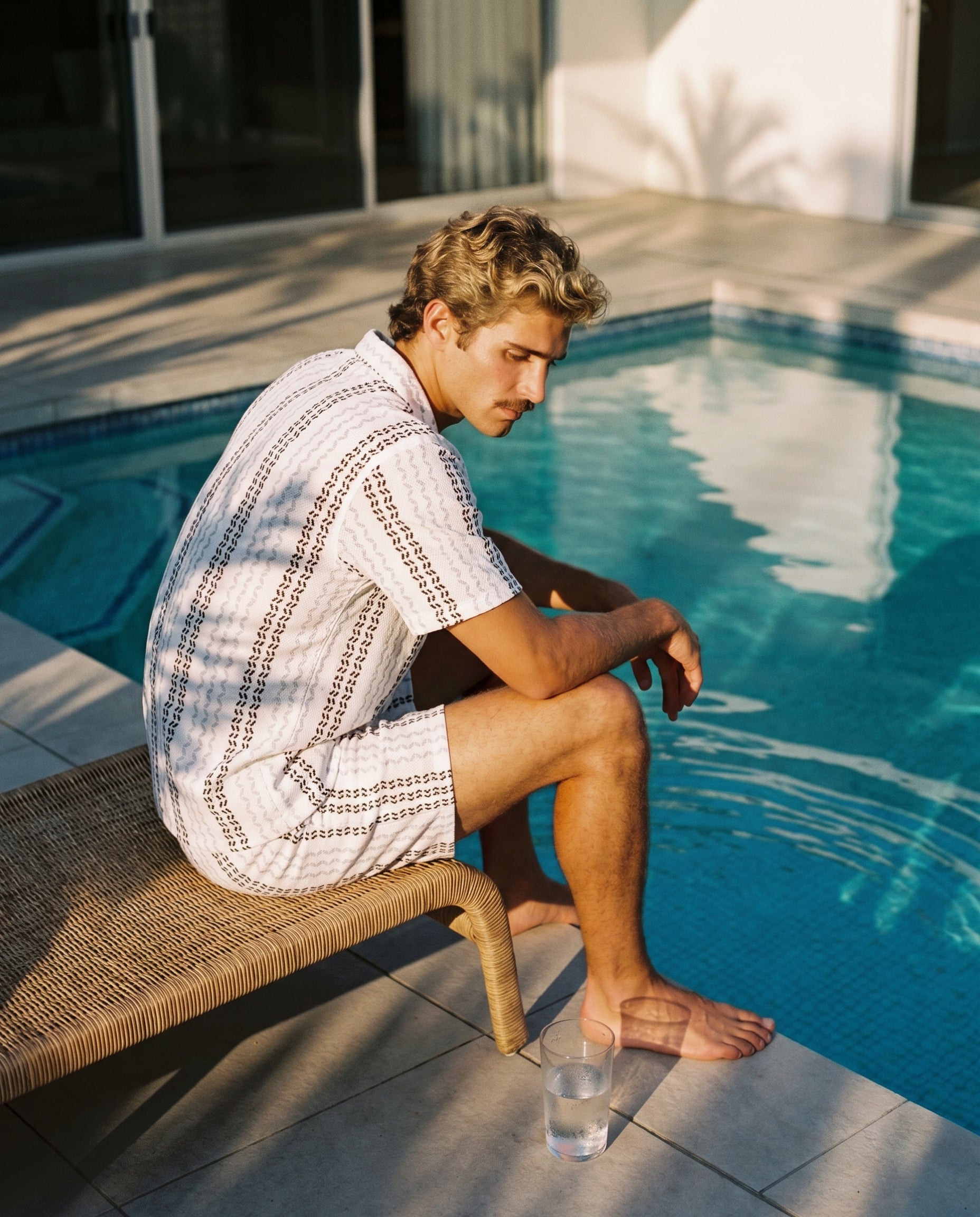 Monochrome Woven Stripe Camp Shirt & Shorts Set