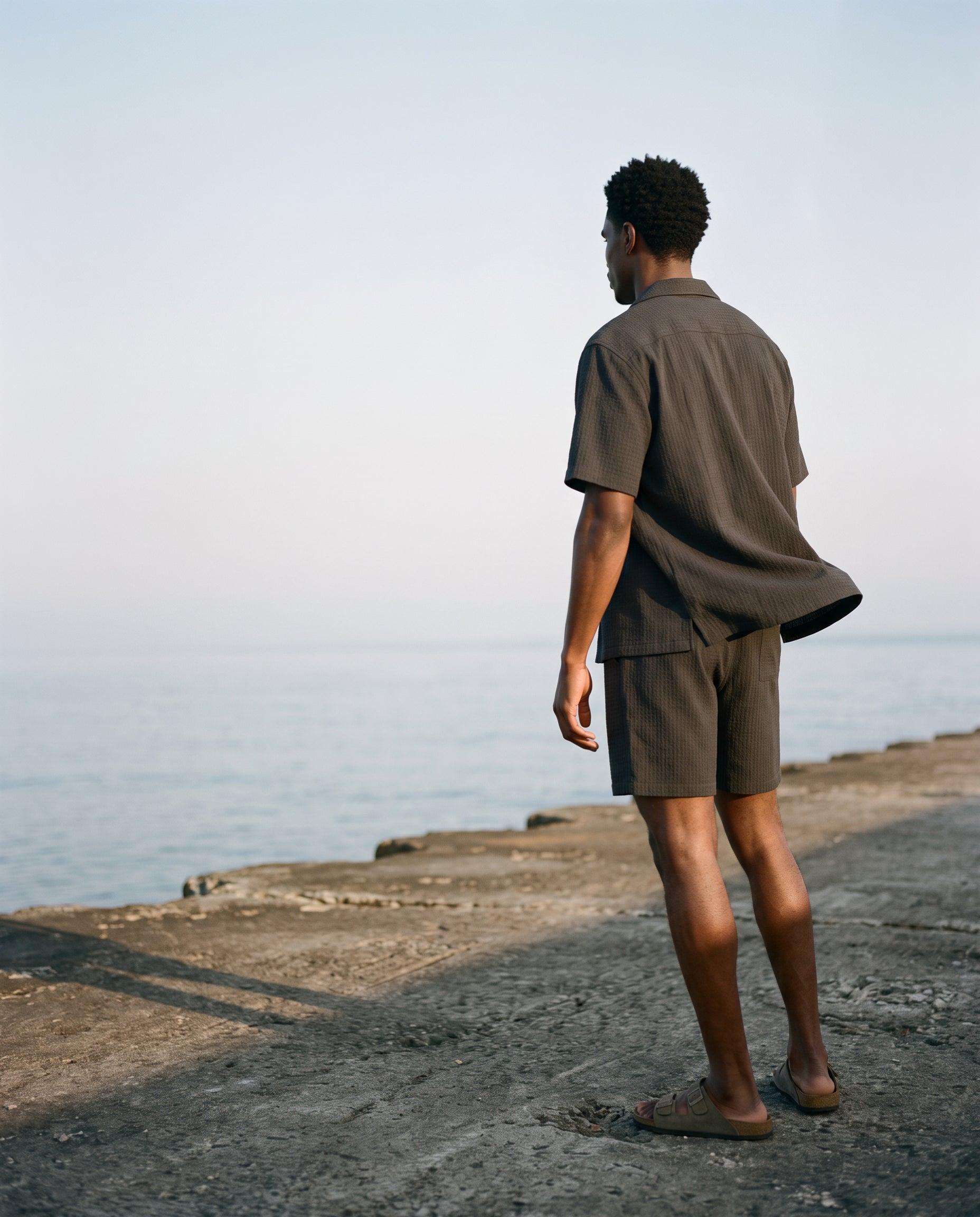 Black Waffle Camp-Collar Shirt & Short Set