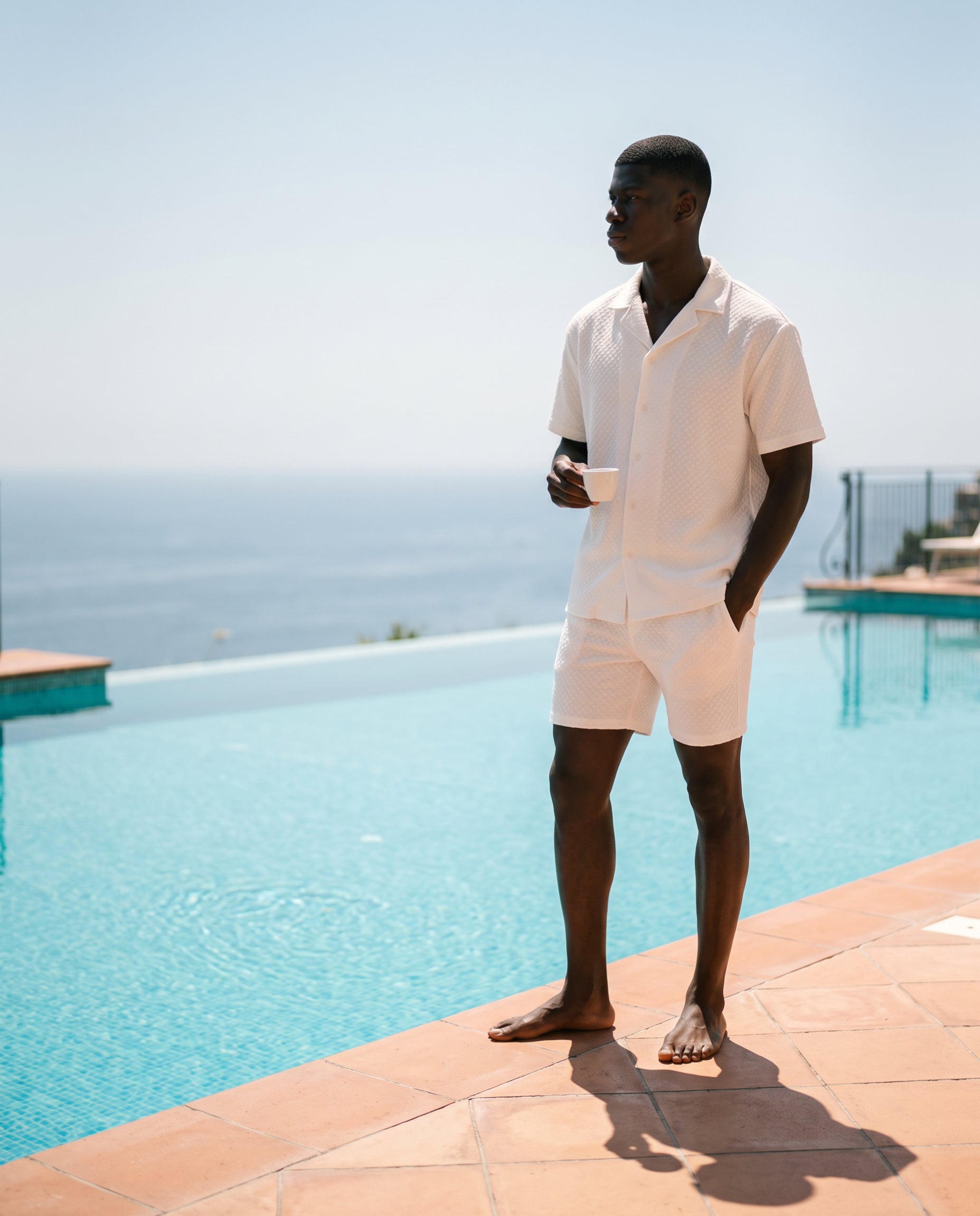 White Waffle Camp-Collar Shirt & Short Set