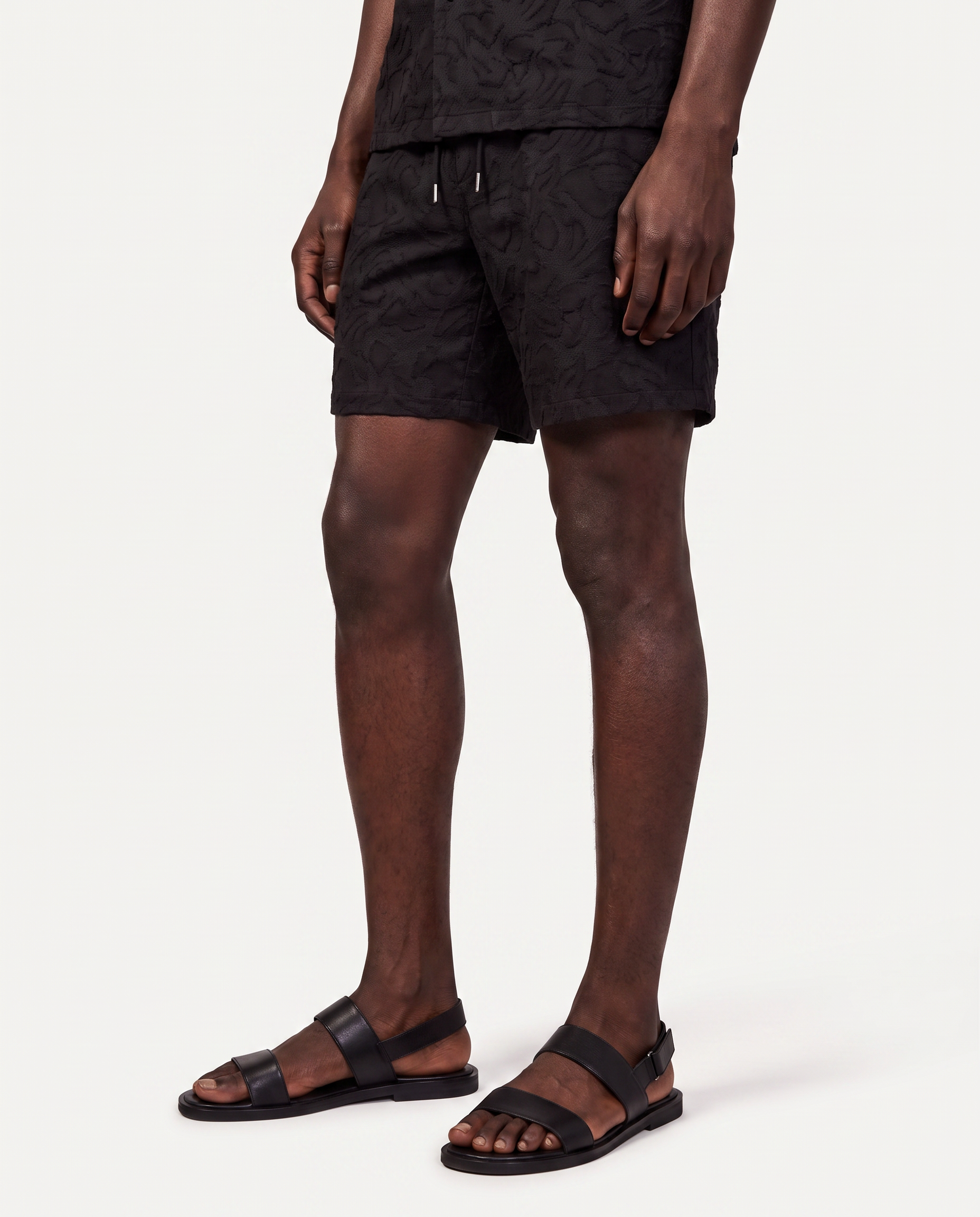 Black Tonal Jacquard Camp Shirt & Short Set