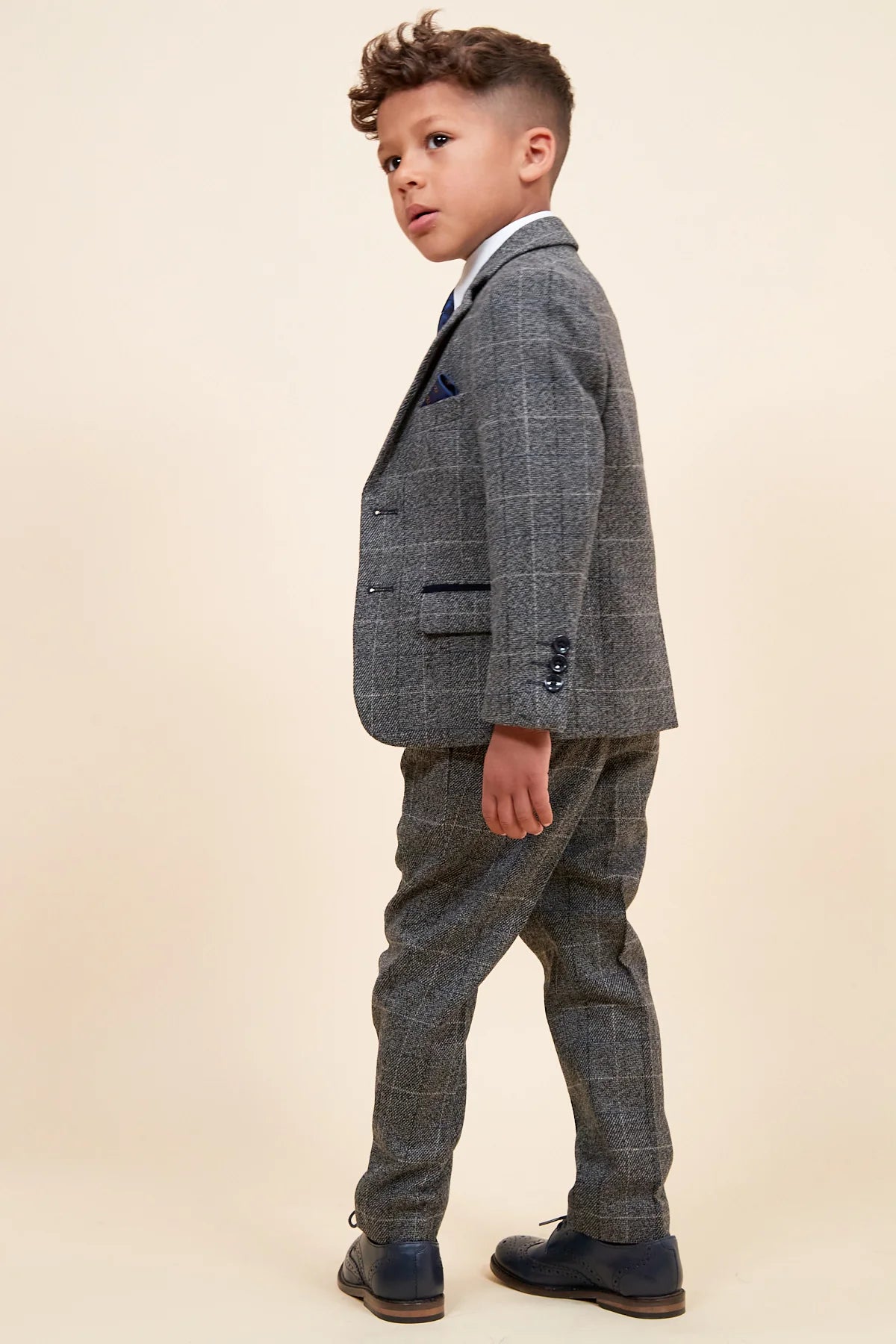 Scott - Childrens Grey Check Three Piece Suit