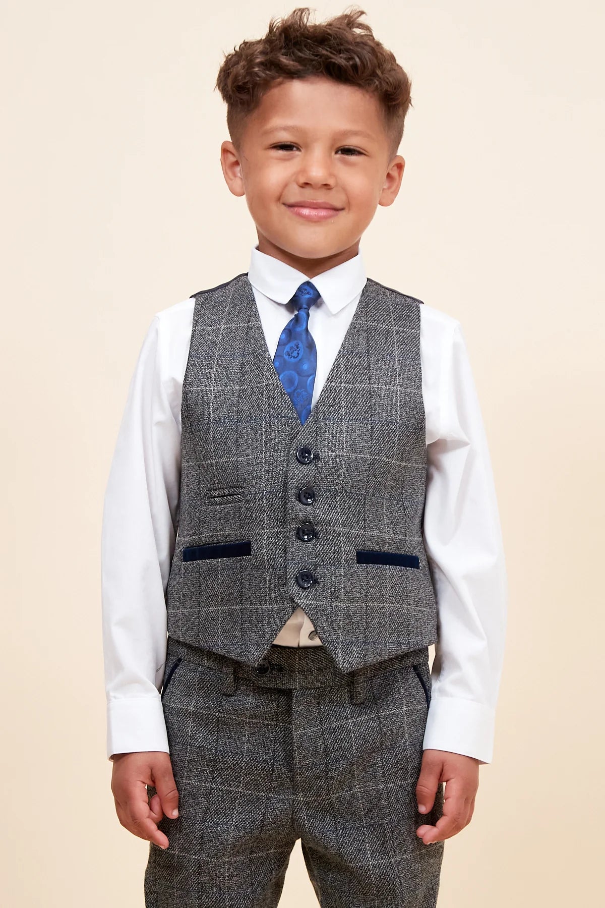 Scott - Childrens Grey Check Three Piece Suit