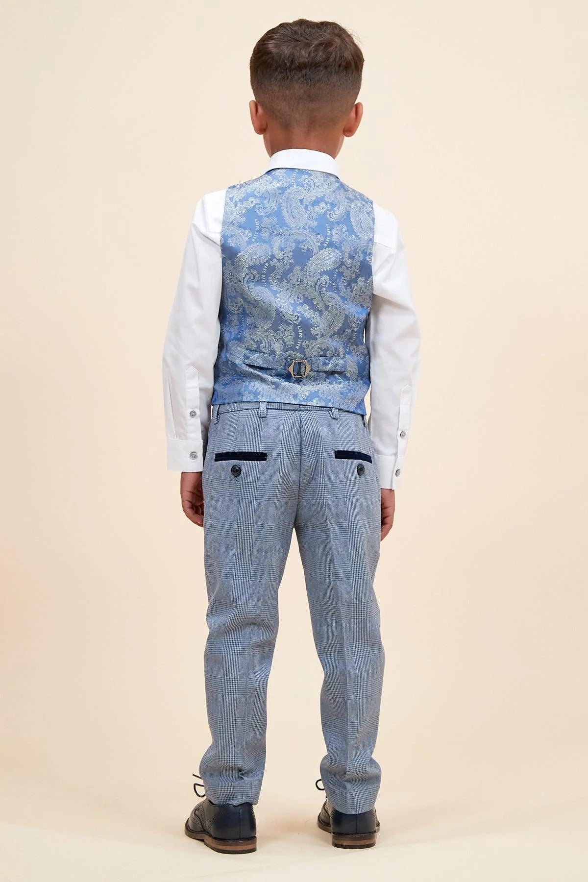 Bromley - Children's Sky Blue Check Print Three Piece Suit