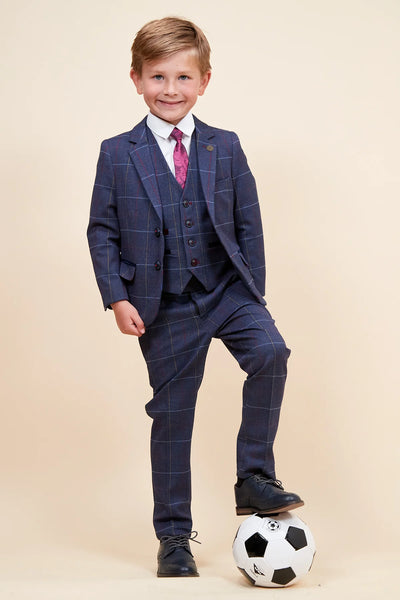 Drake - Boys Navy Check Three Piece Suit