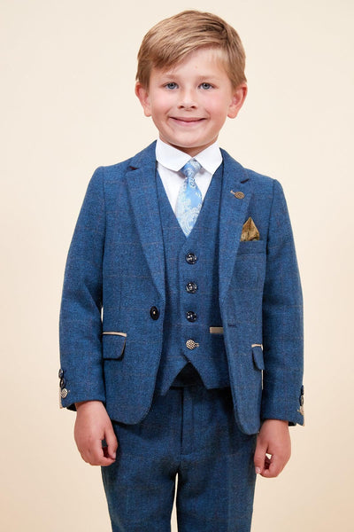 Dion - Boys Blue Tweed Check Three Piece Suit