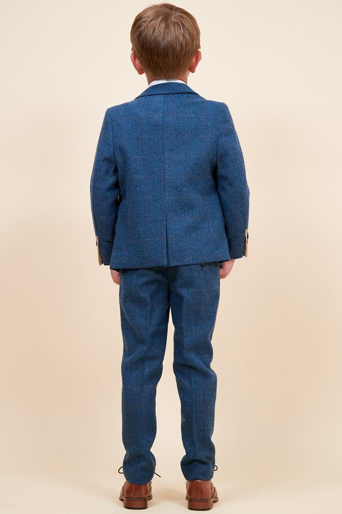 Dion - Childrens Blue Tweed Check Three Piece Suit