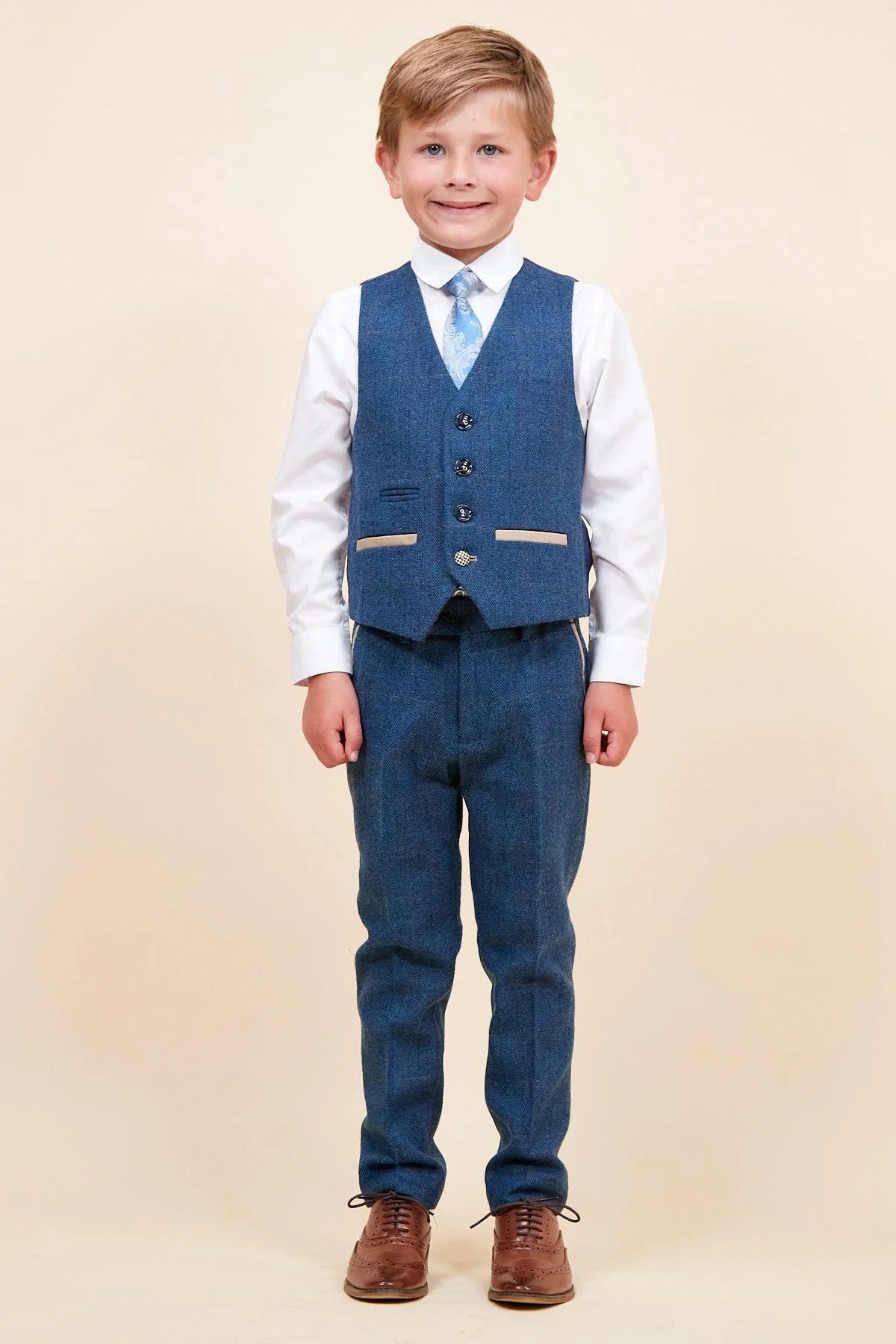 Dion - Childrens Blue Tweed Check Three Piece Suit