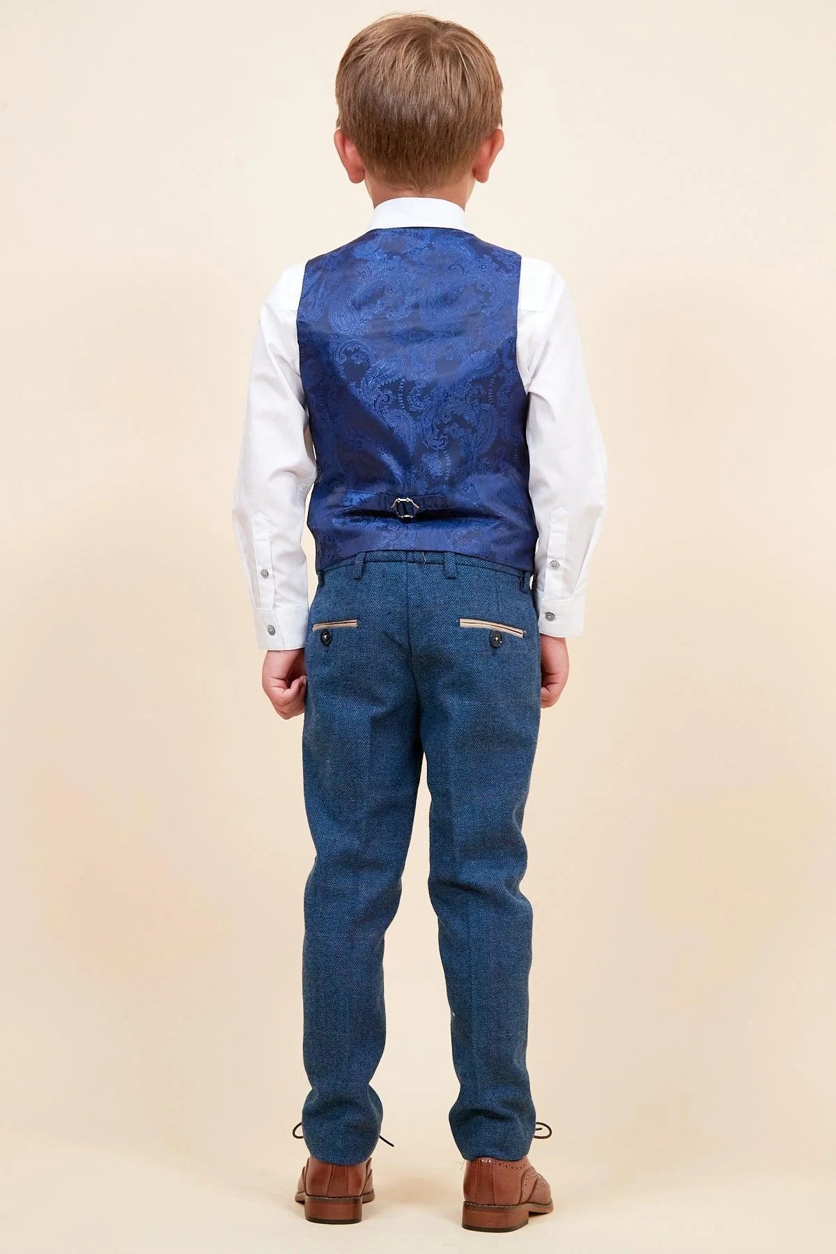 Dion - Childrens Blue Tweed Check Three Piece Suit