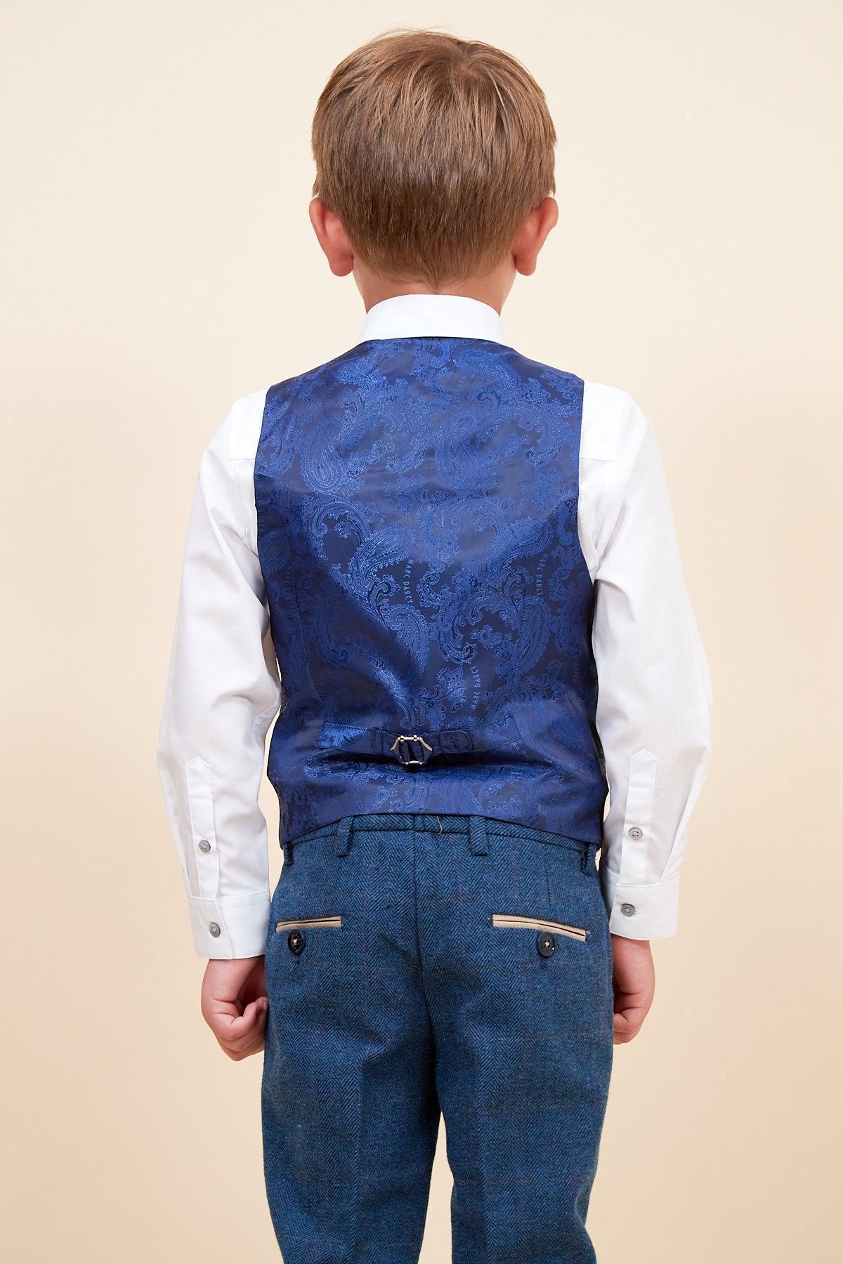 Dion - Childrens Blue Tweed Check Three Piece Suit