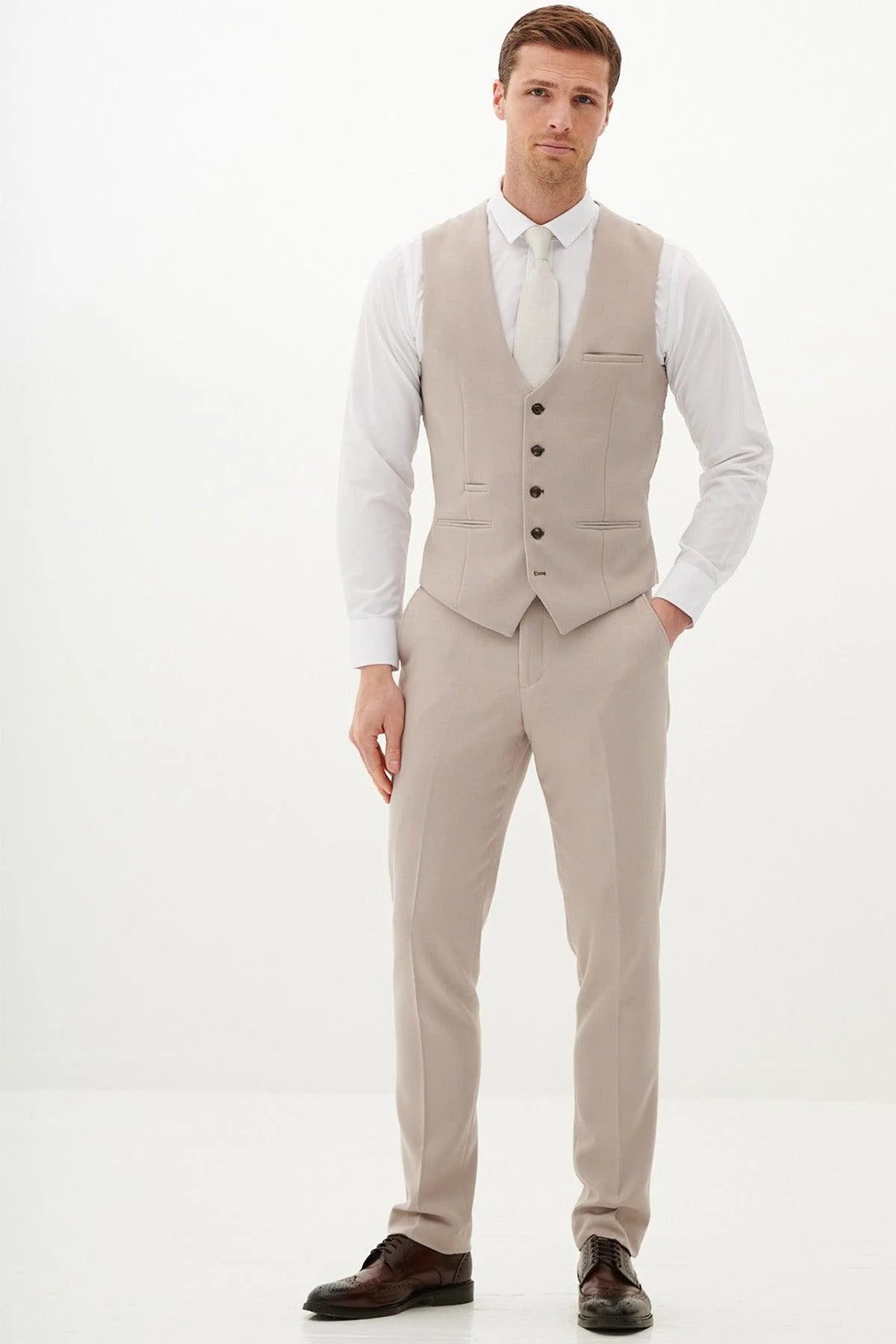 HM5 - Stone Single Breasted Waistcoat