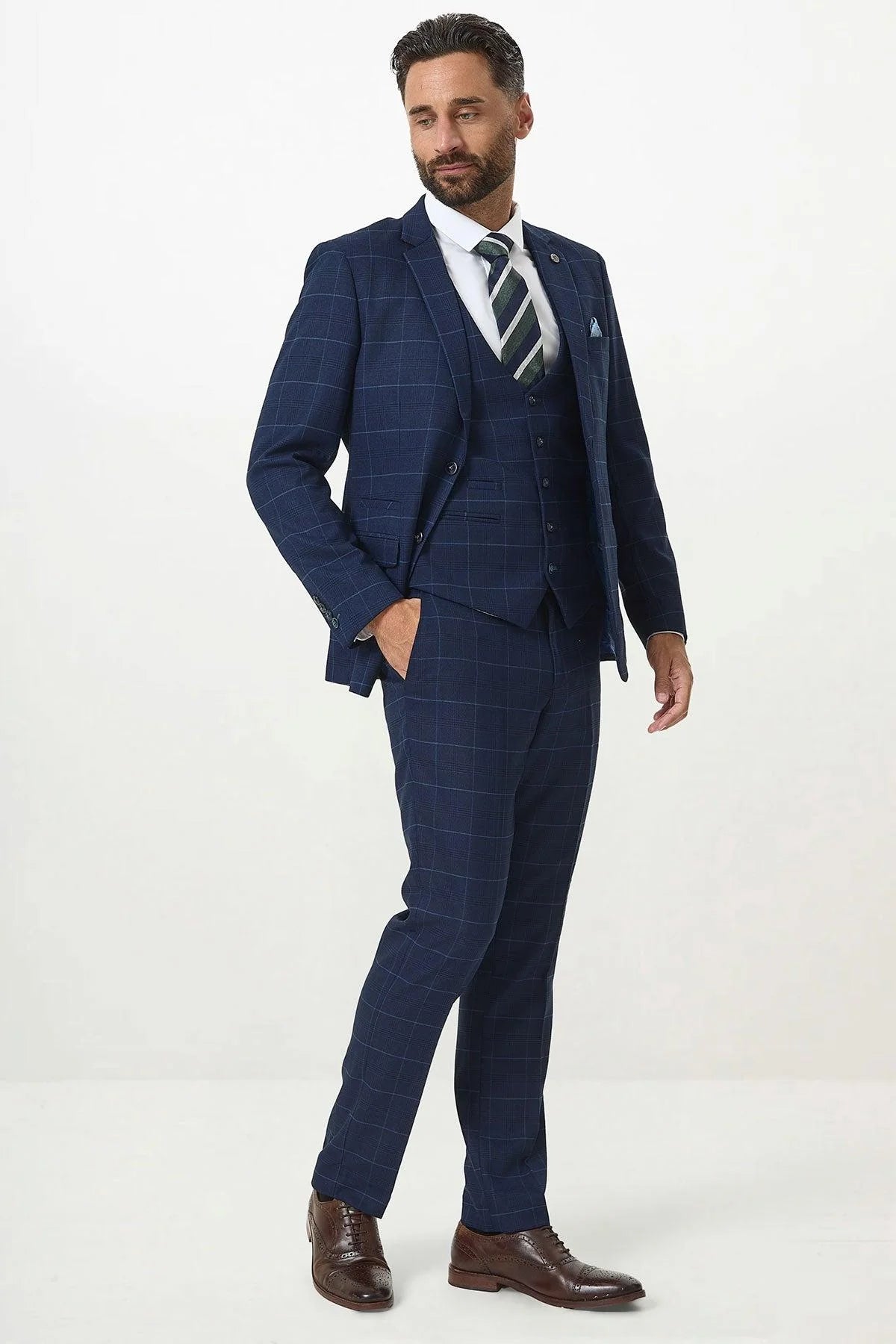 Edinson - Navy Sky Check Three Piece Suit