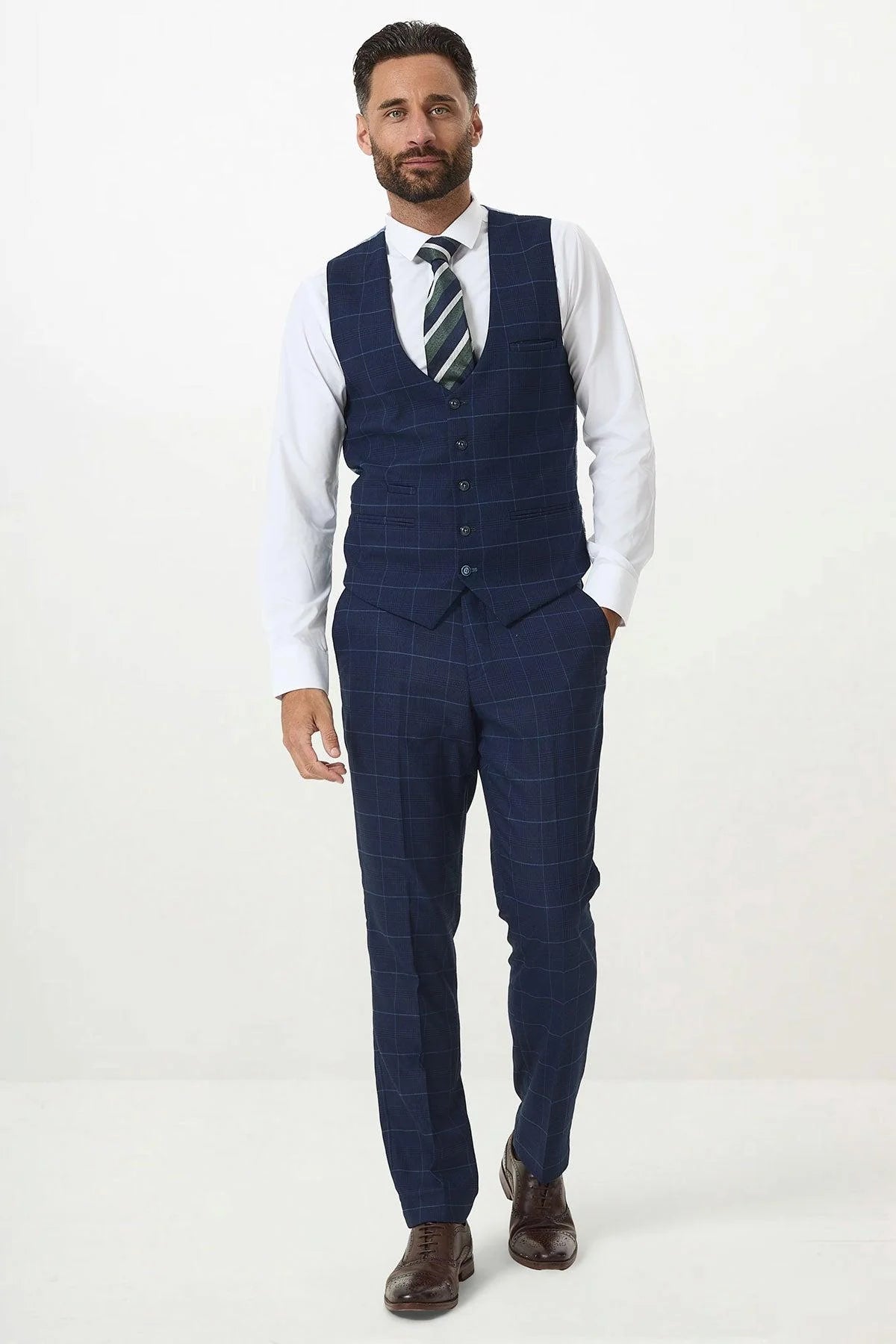 Edinson - Navy Sky Check Single Breasted Waistcoat