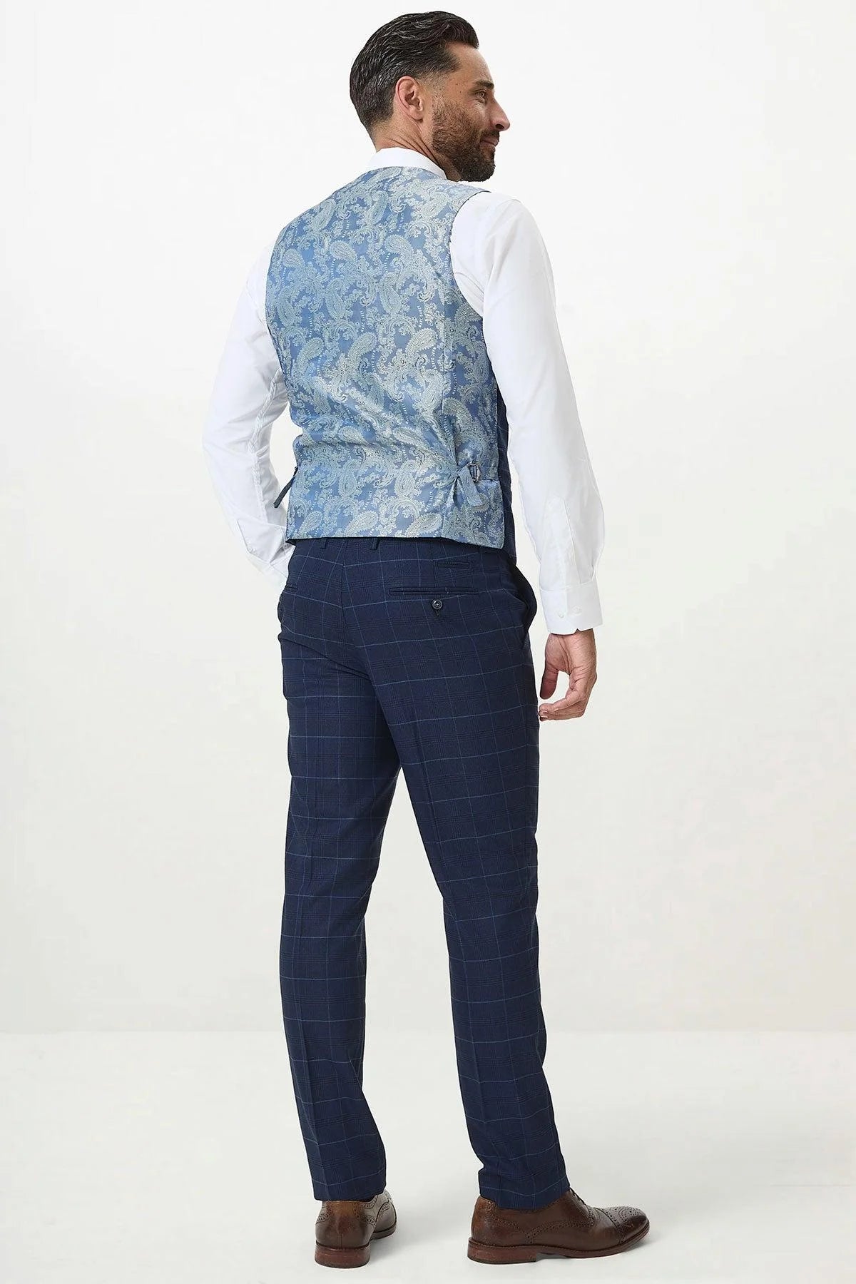 Edinson - Navy Sky Check Single Breasted Waistcoat