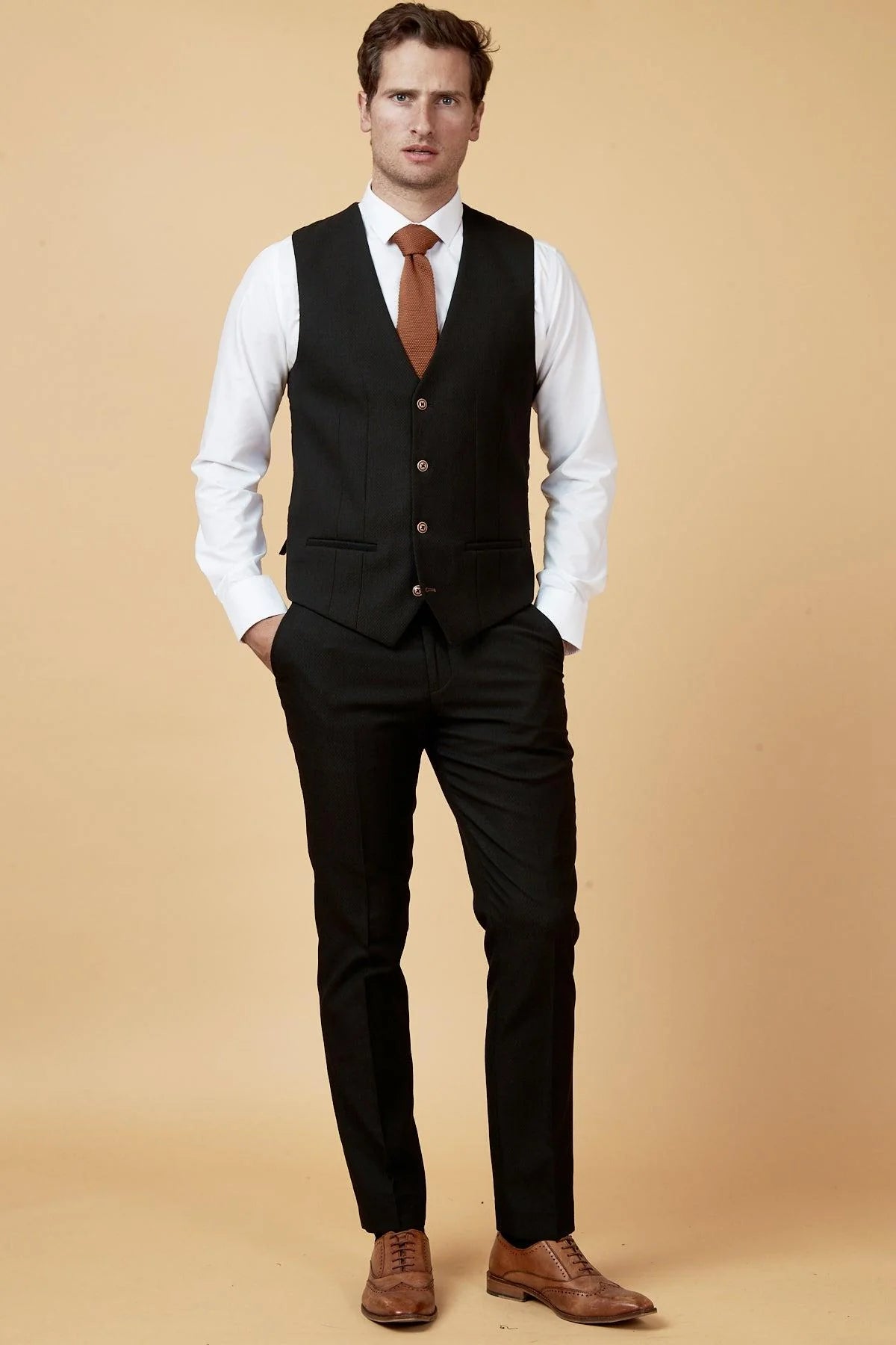 Max - Black Single Breasted Waistcoat