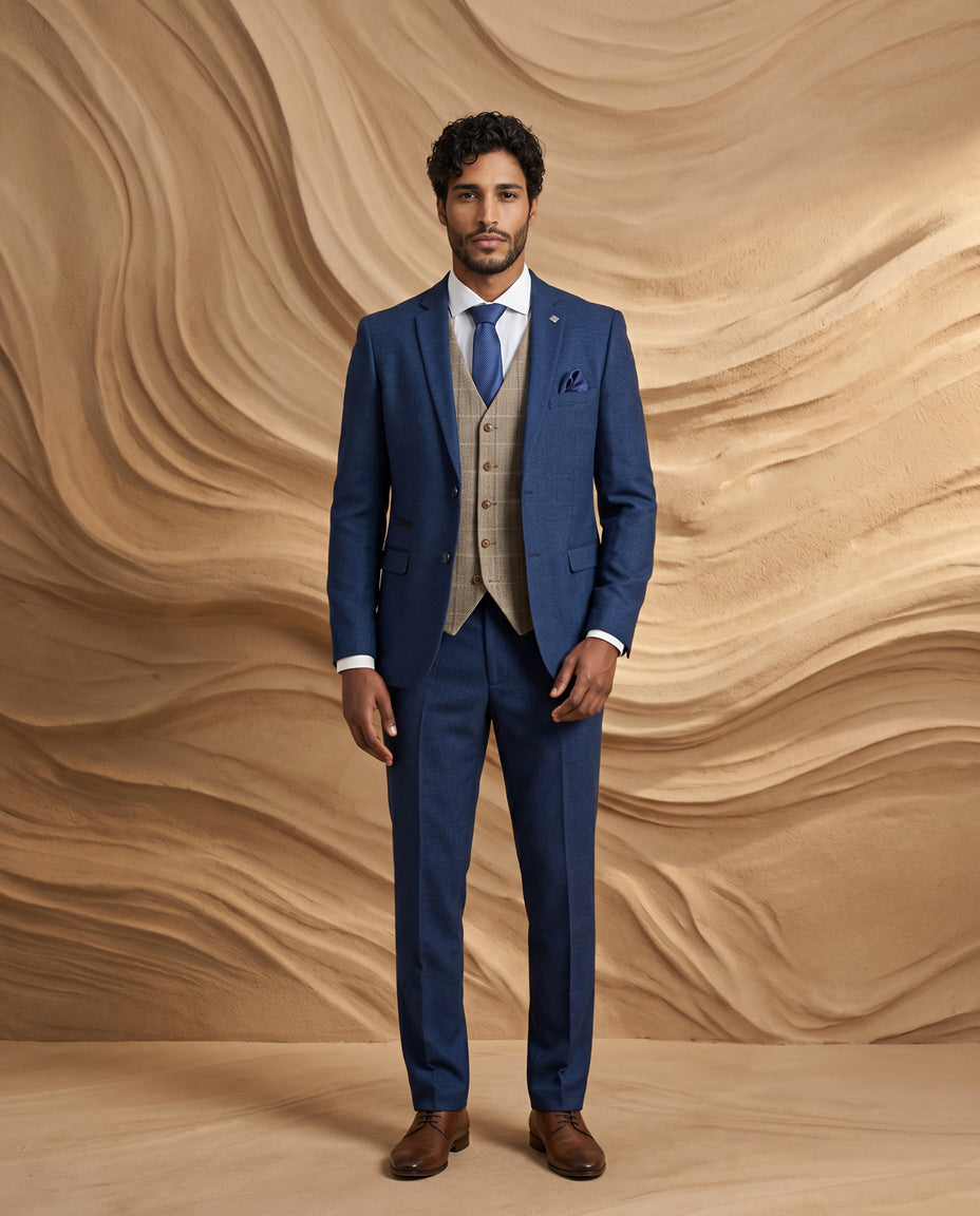Arthur - Navy Suit with Harris Brown Tweed Waistcoat