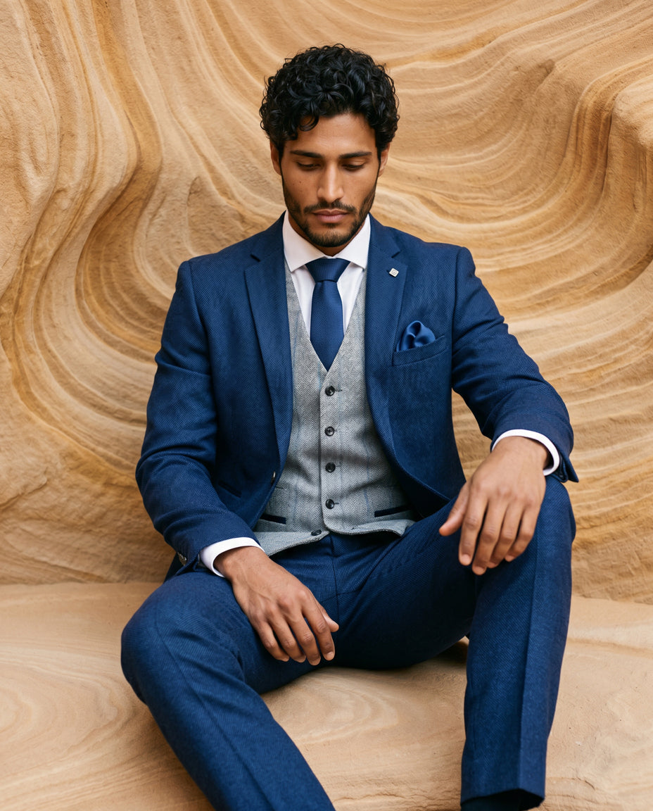 Arthur - Navy Suit with Harris Grey Tweed Waistcoat