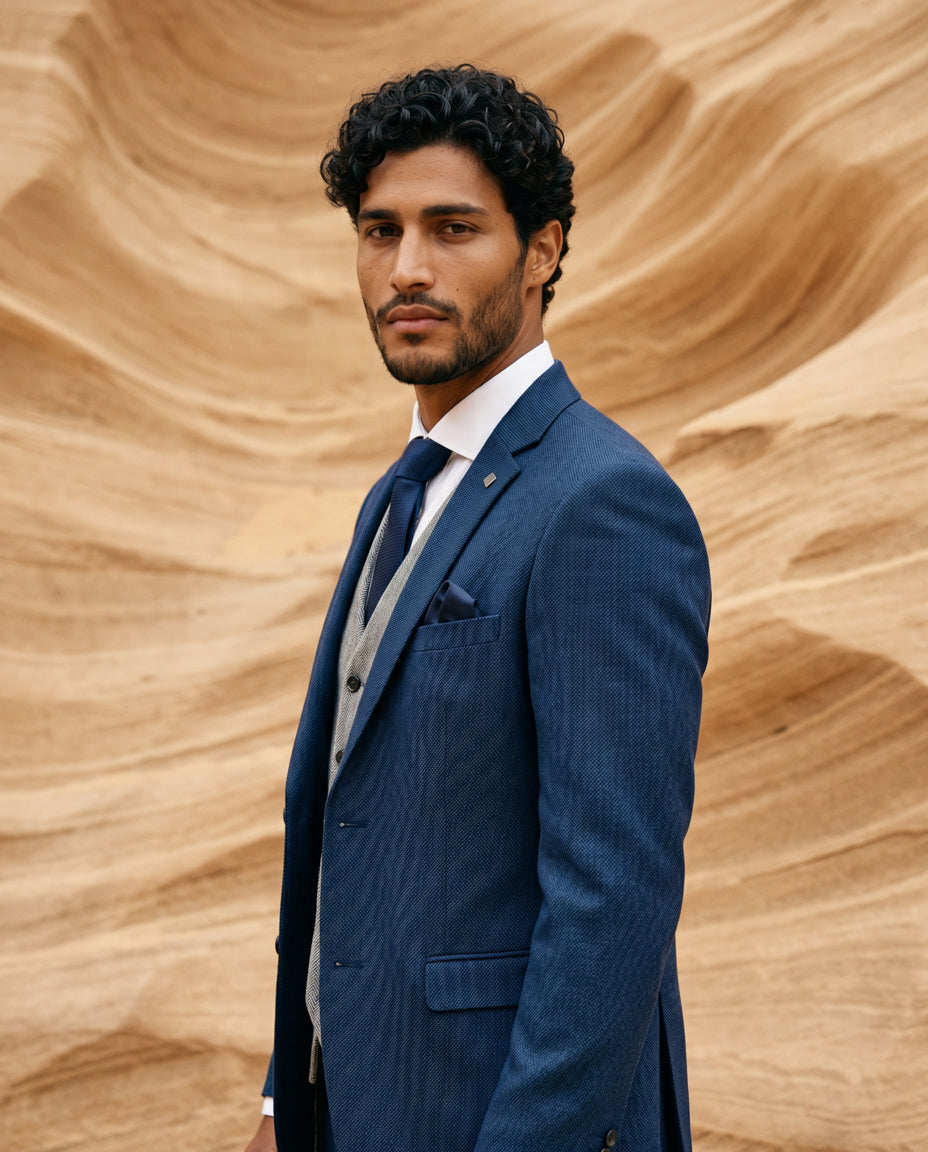 Arthur - Navy Suit with Harris Grey Tweed Waistcoat
