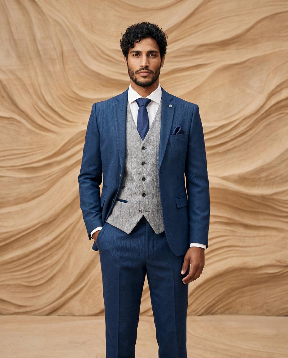 Arthur - Navy Suit with Harris Grey Tweed Waistcoat