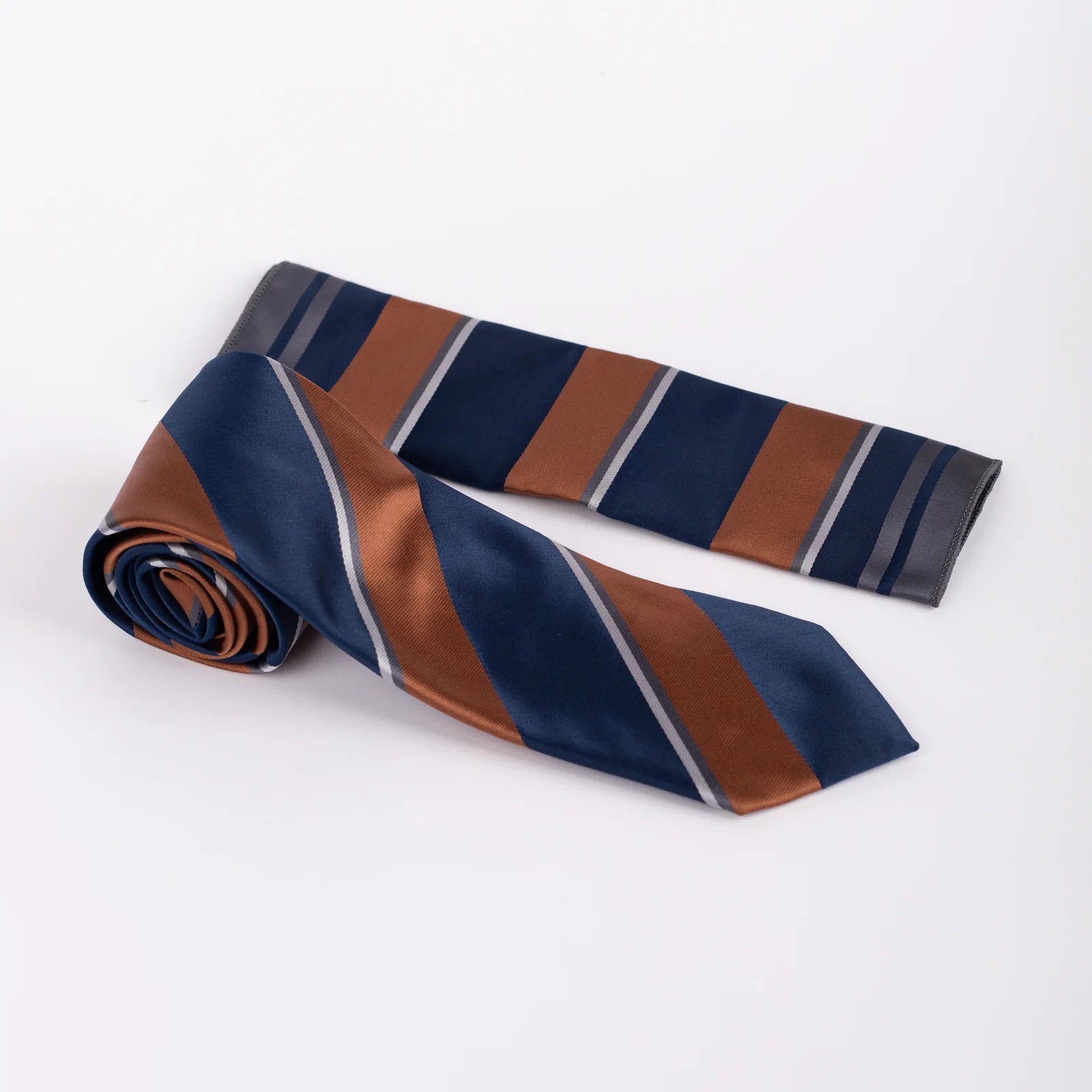 Striped - Tie & Pocket Square Set in Blue & Brown