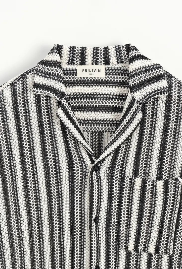 Beige Textured Stripe Resort Shirt
