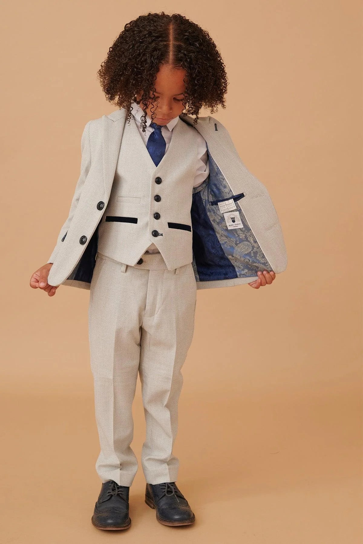 Bromley - Children's Stone Check Print Three Piece Suit