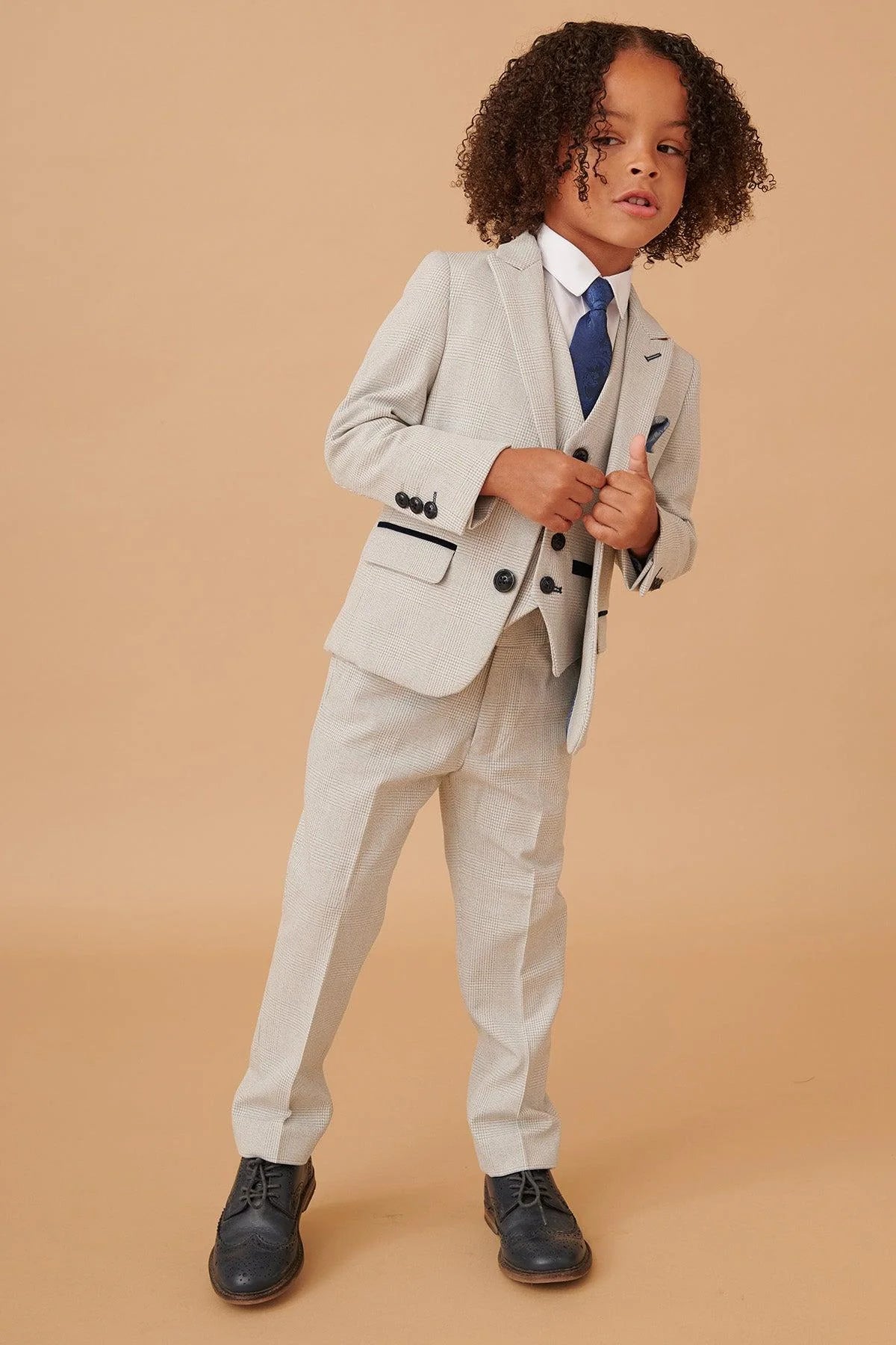 Bromley - Children's Stone Check Print Three Piece Suit