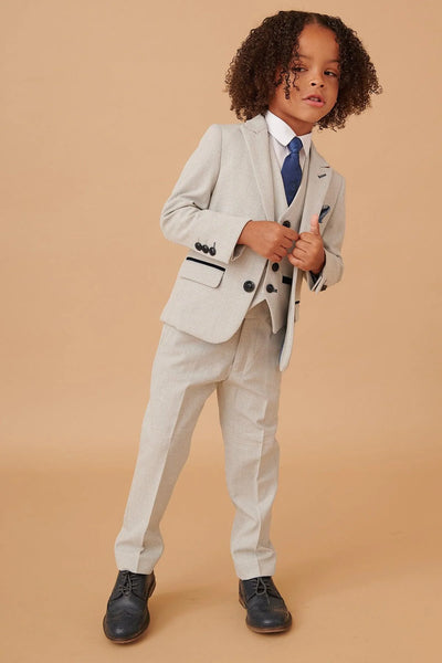 Bromley - Boys Stone Check Print Three Piece Suit