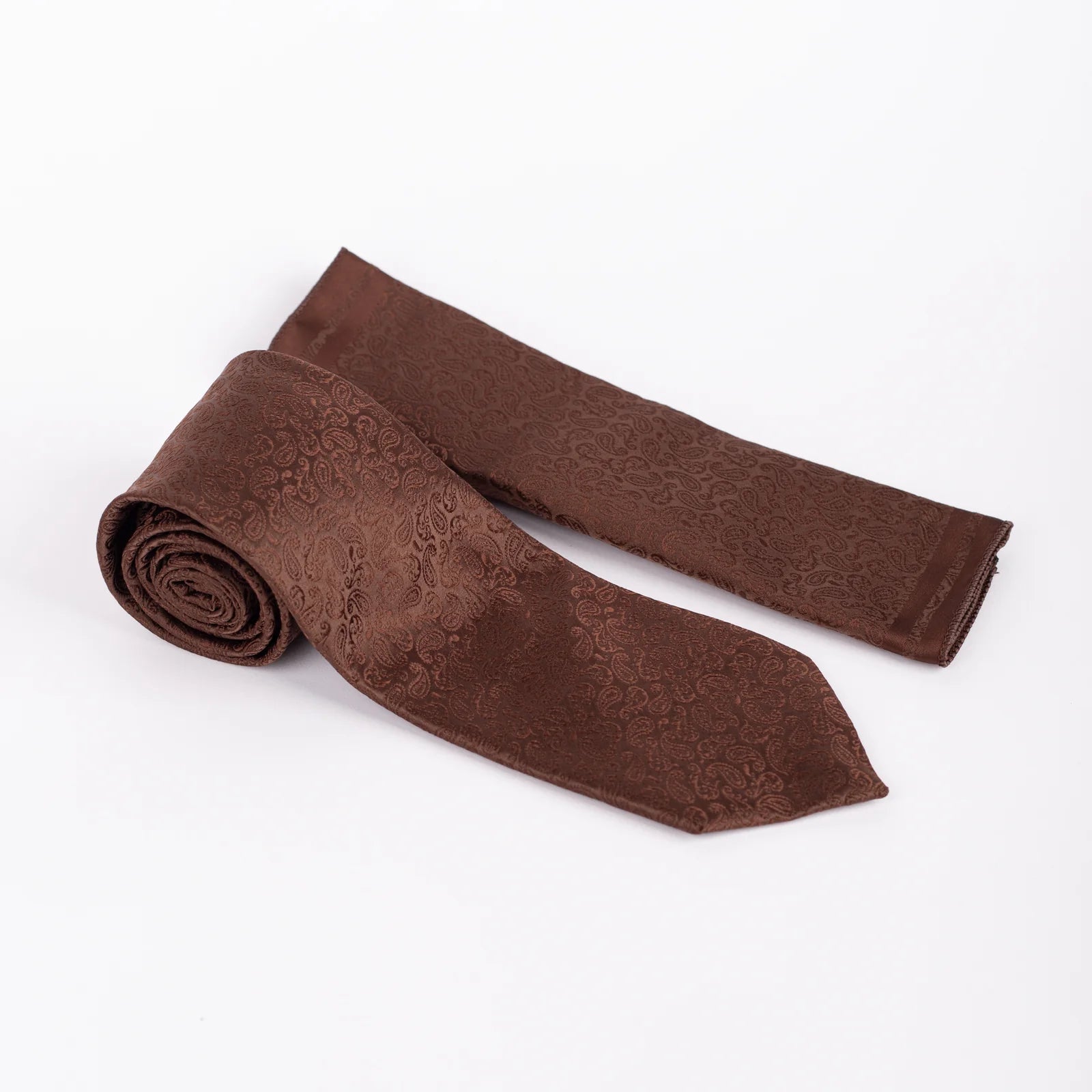 Mini Paisley - Tie & Pocket Square Set in Brown