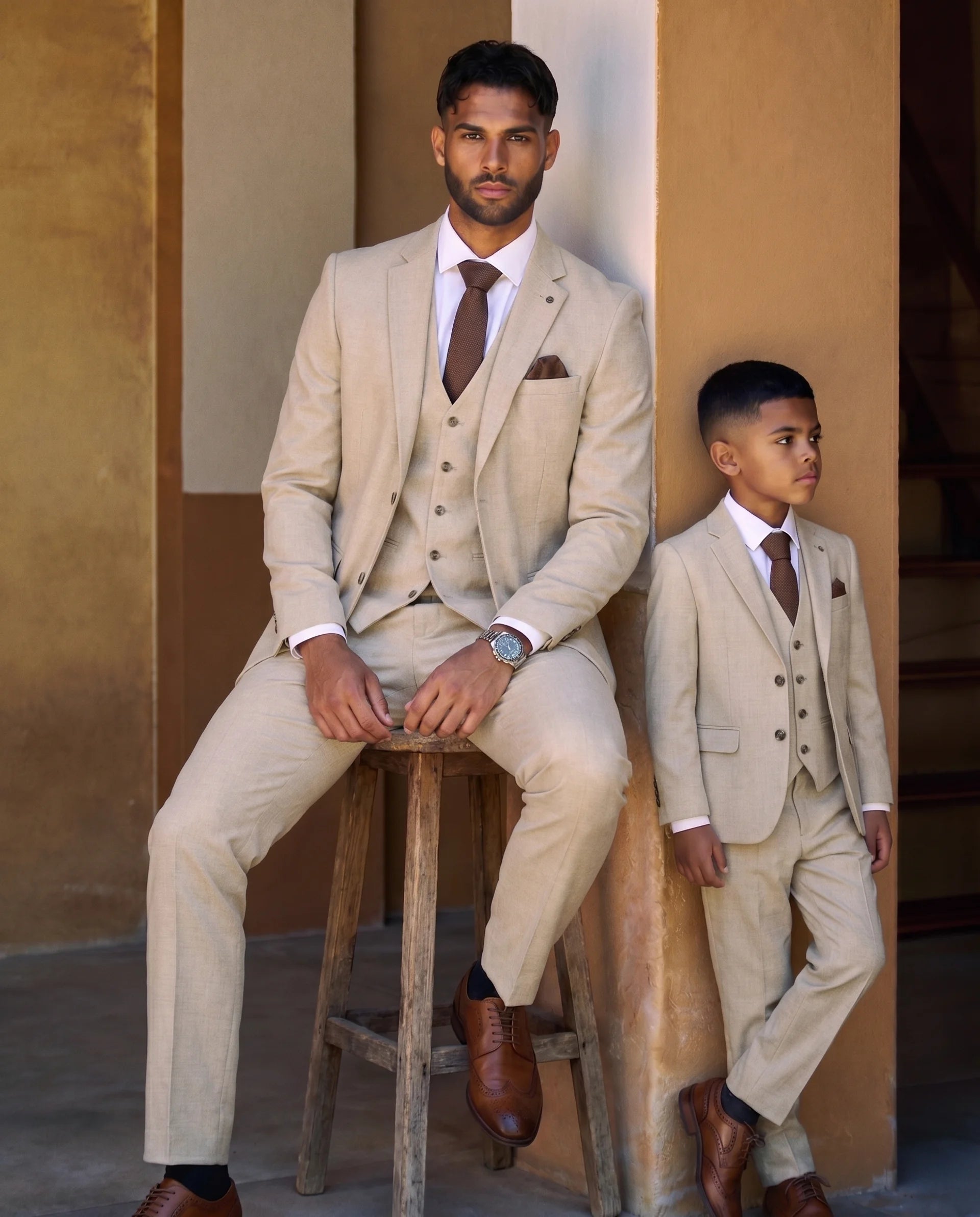 Father & Son - Belmont Beige Three Piece Suit