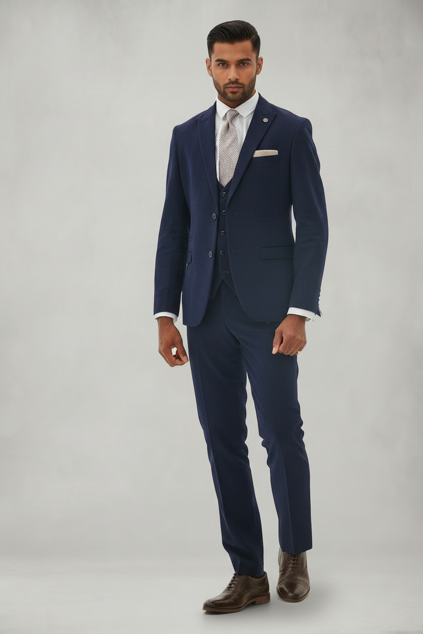 Bromley - Navy Check Three Piece Suit