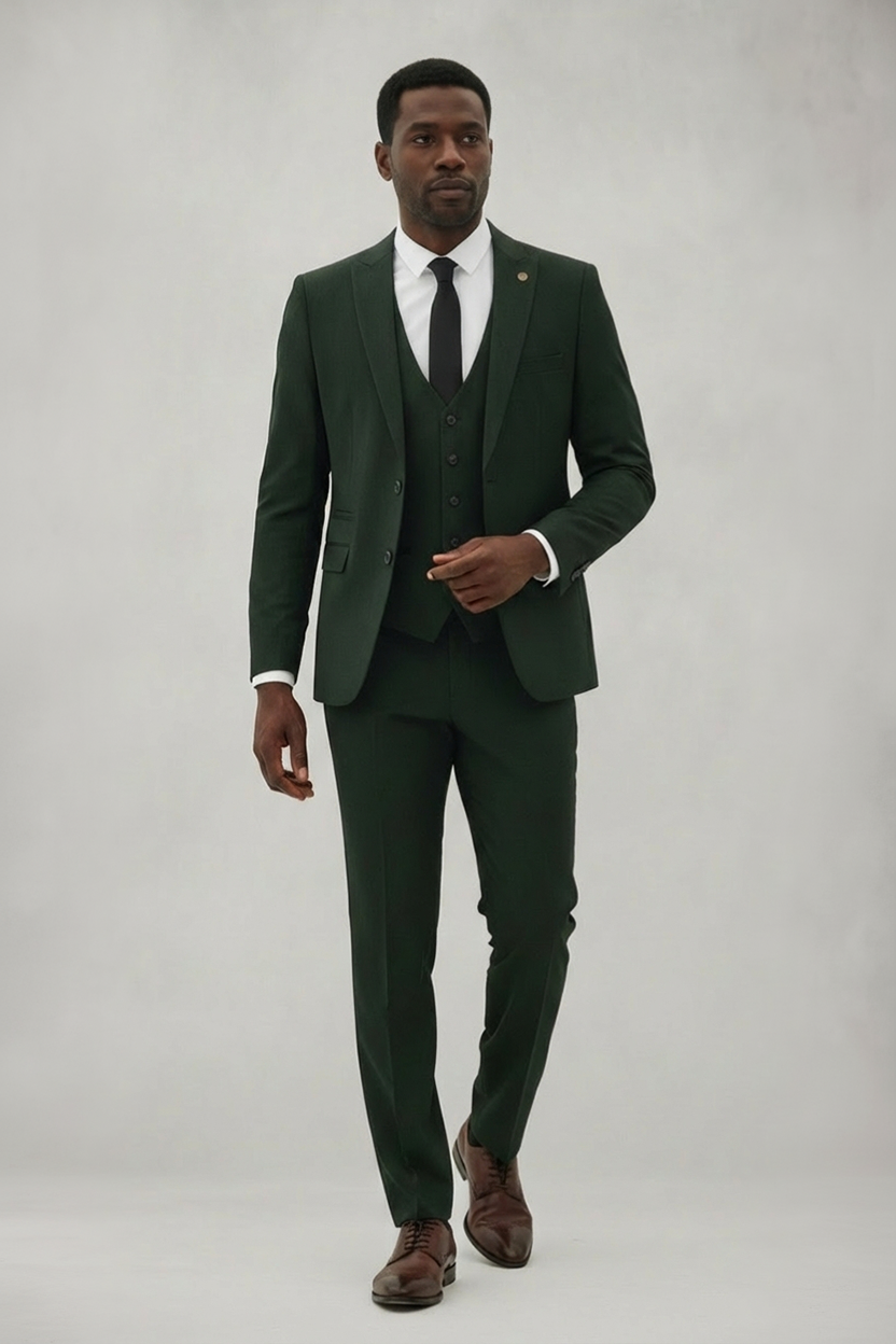 Bromley - Olive Green Check Three Piece Suit
