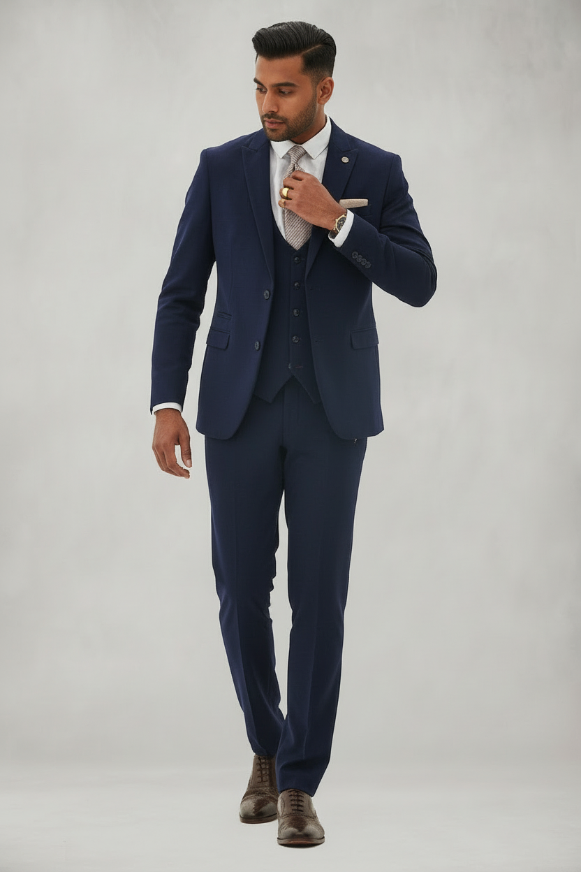 Bromley - Navy Check Three Piece Suit