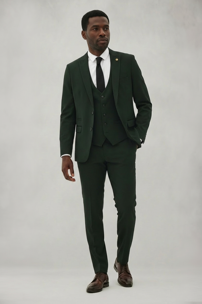 Bromley - Olive Green Check Three Piece Suit