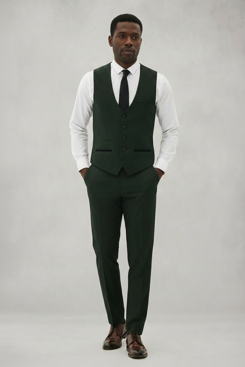 Bromley - Olive Green Check Three Piece Suit