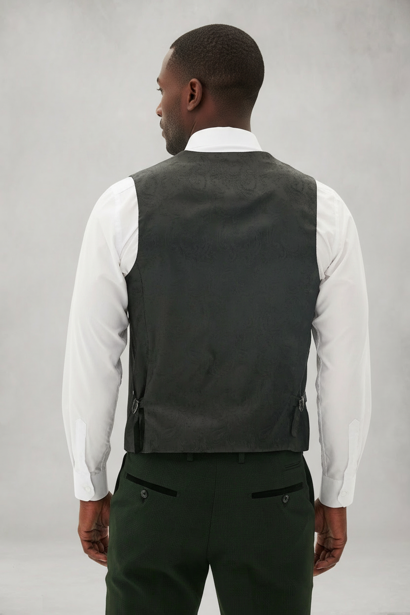 Bromley - Olive Green Single Breasted Check Waistcoat