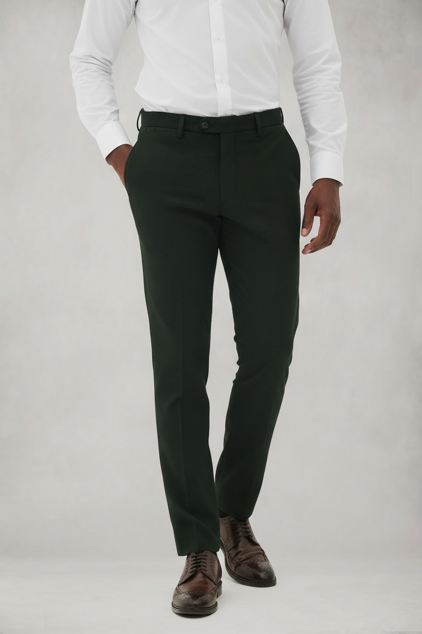 Bromley - Olive Green Check Trousers