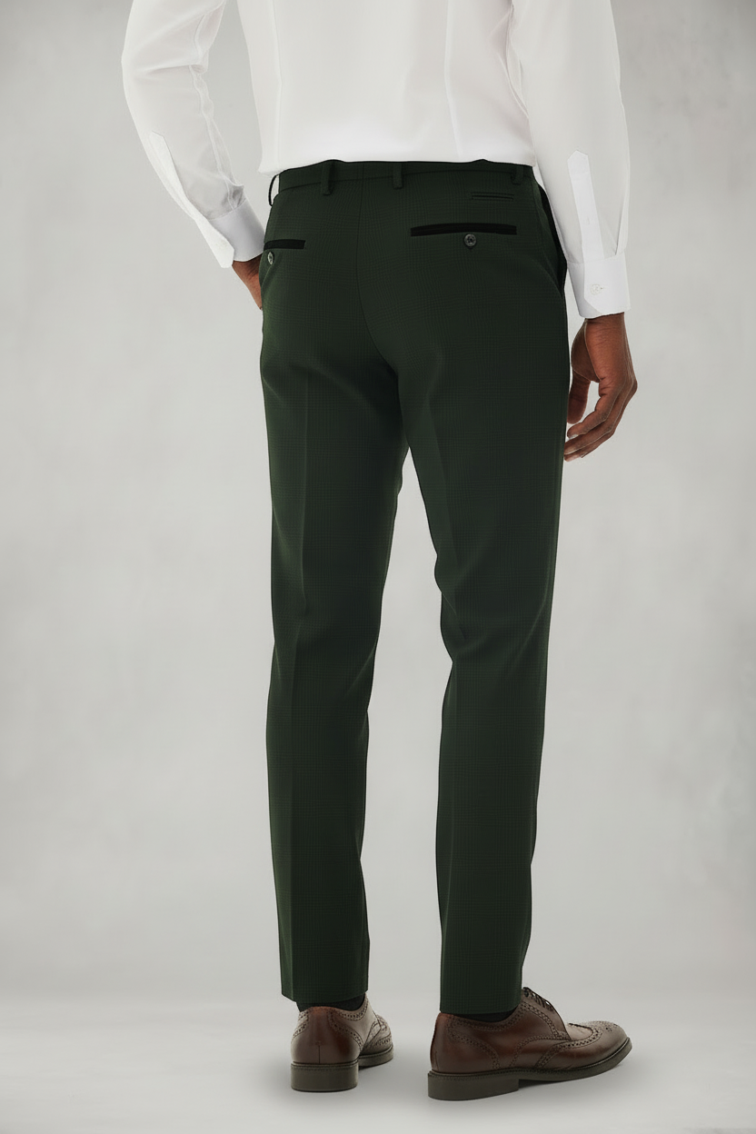 Bromley - Olive Green Check Trousers