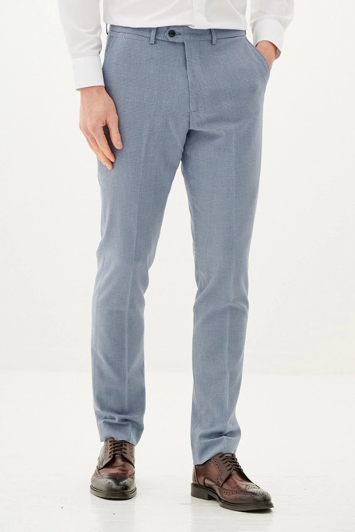 Bromley - Sky Blue Check Trousers