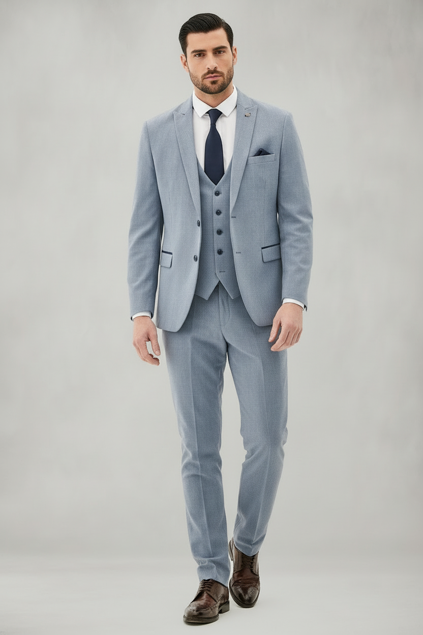 Bromley - Sky Blue Check Three Piece Suit