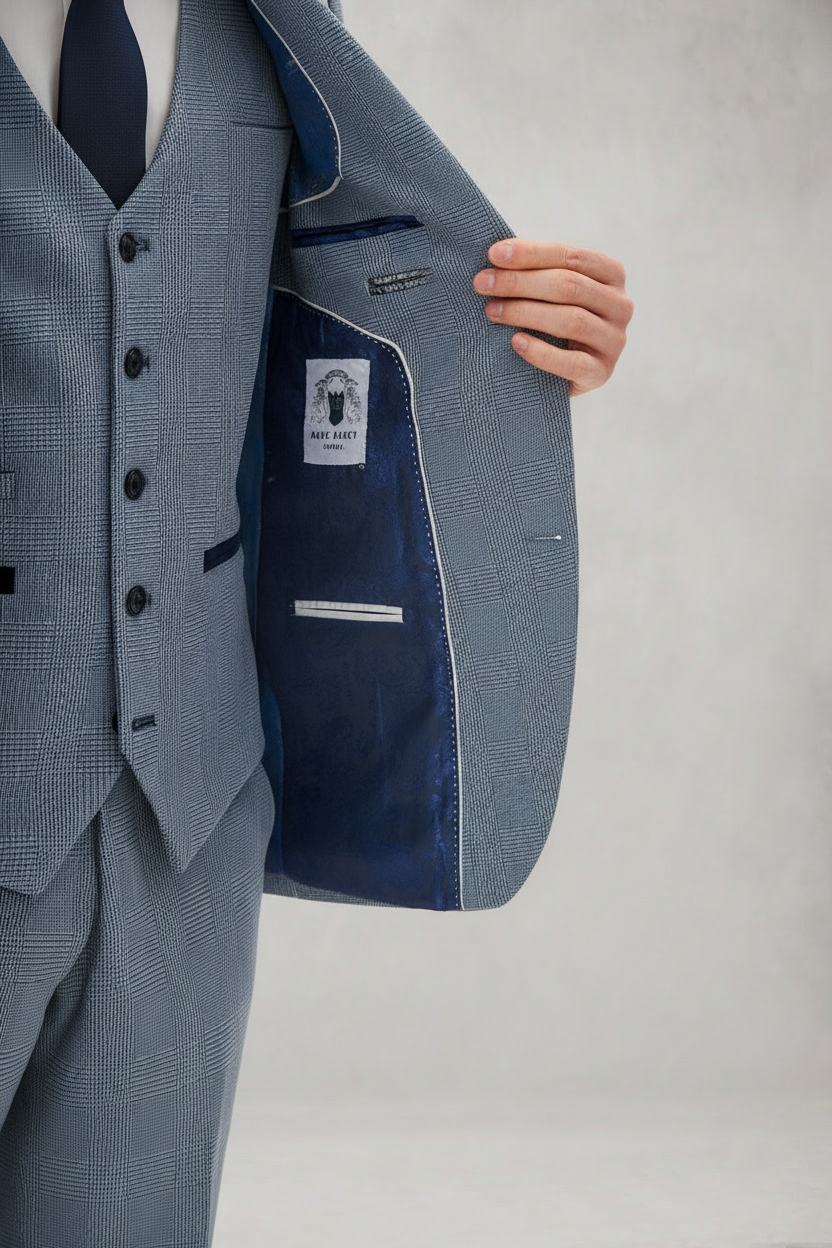 Bromley - Sky Blue Check Three Piece Suit