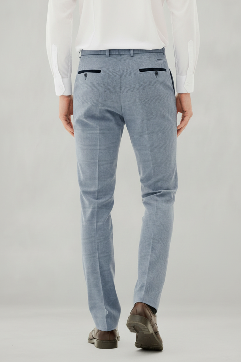 Bromley - Sky Blue Check Three Piece Suit