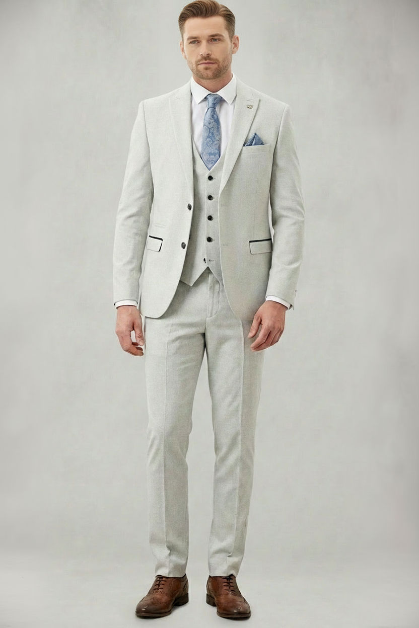 Bromley - Stone Check Three Piece Suit
