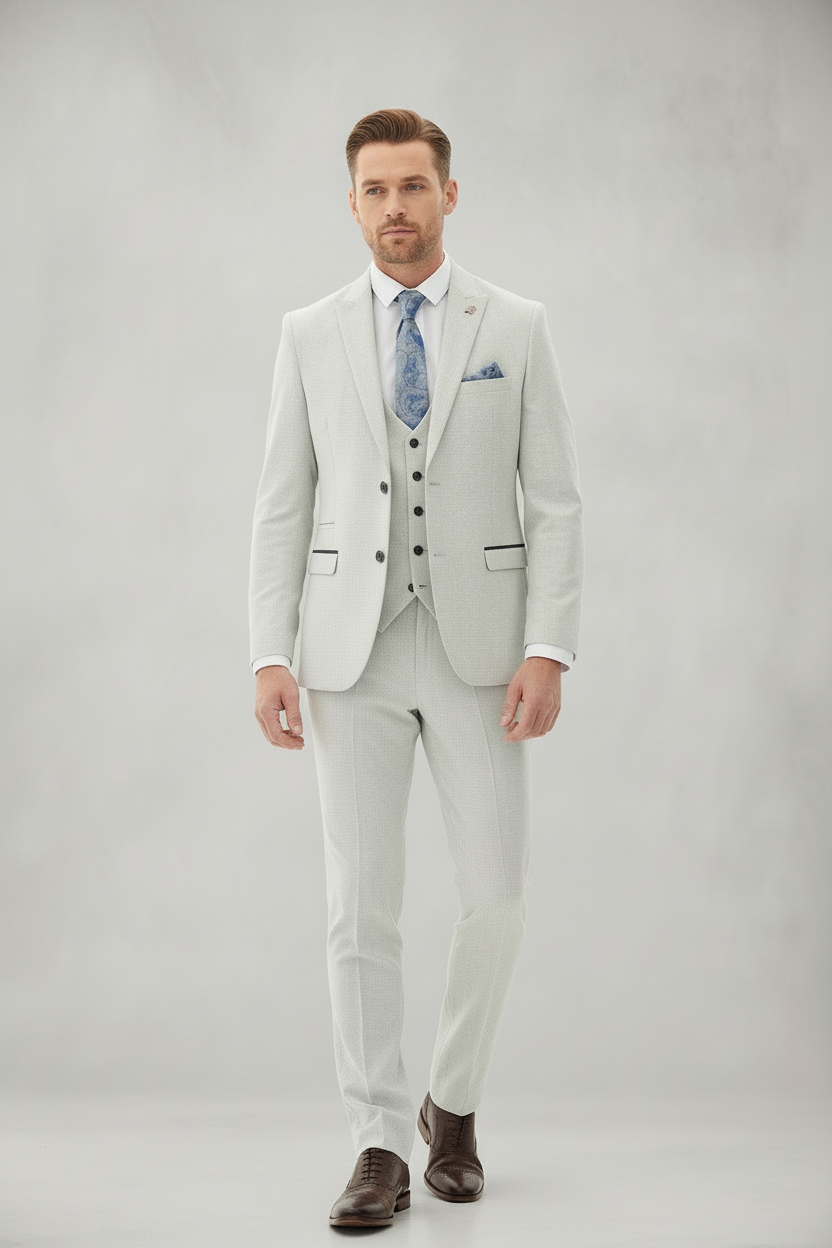 Bromley - Stone Check Three Piece Suit