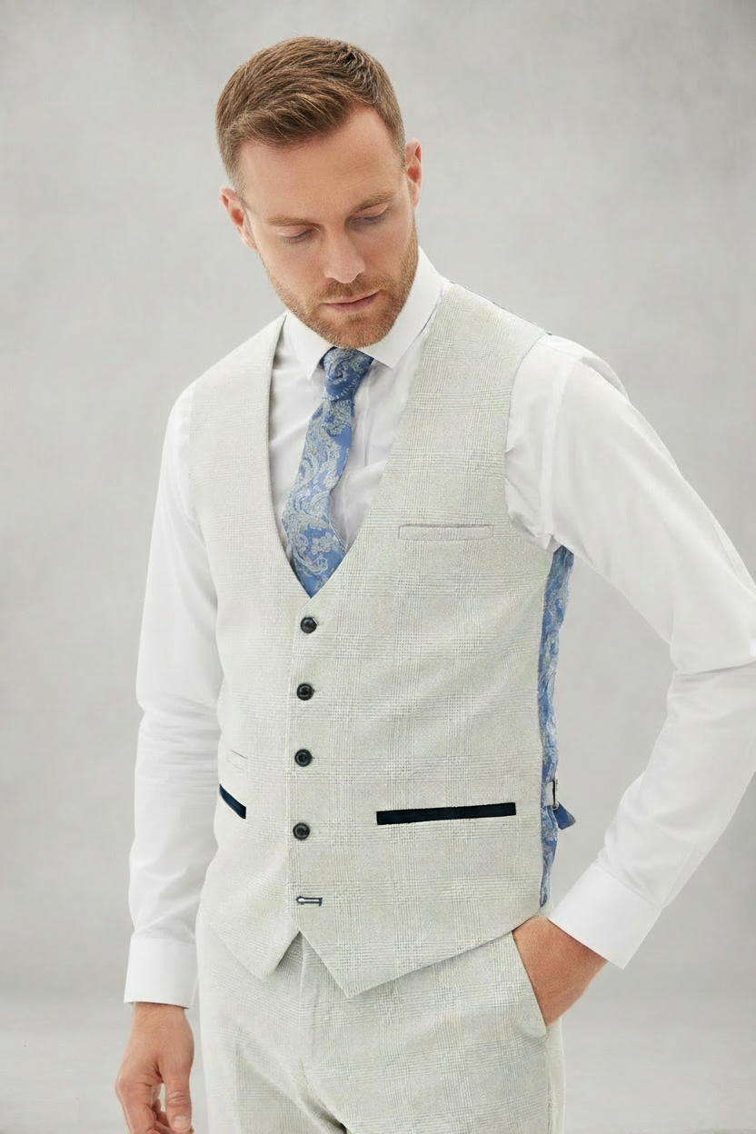 Bromley - Stone Check Three Piece Suit