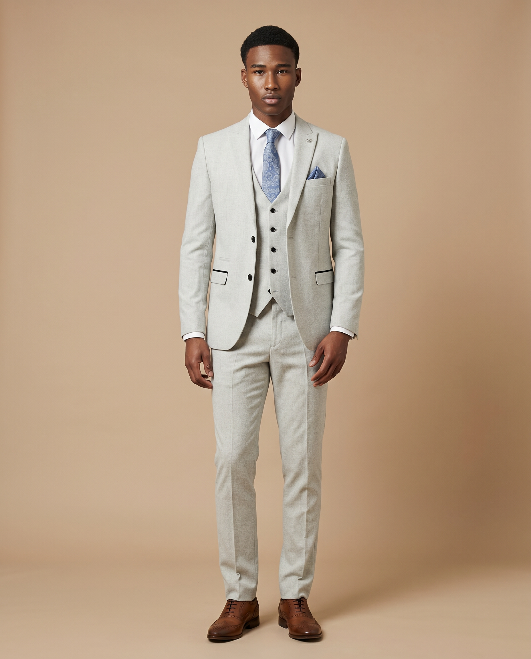 Bromley - Stone Check Three Piece Prom Suit