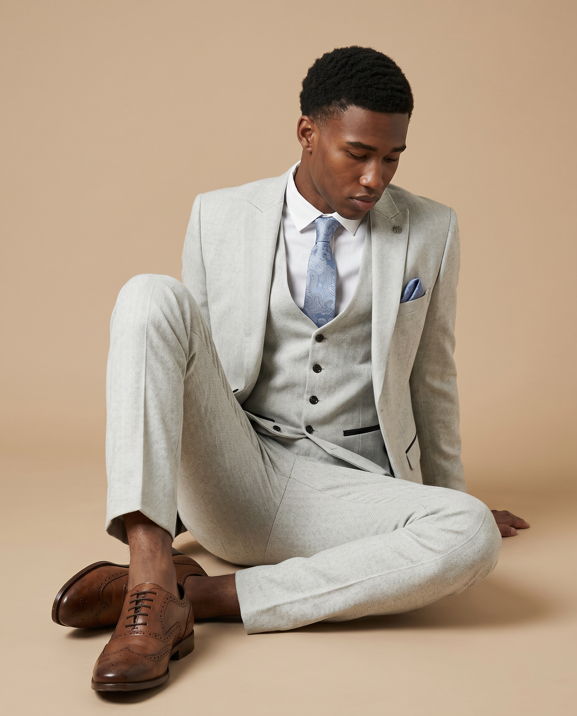 Bromley - Stone Check Three Piece Prom Suit