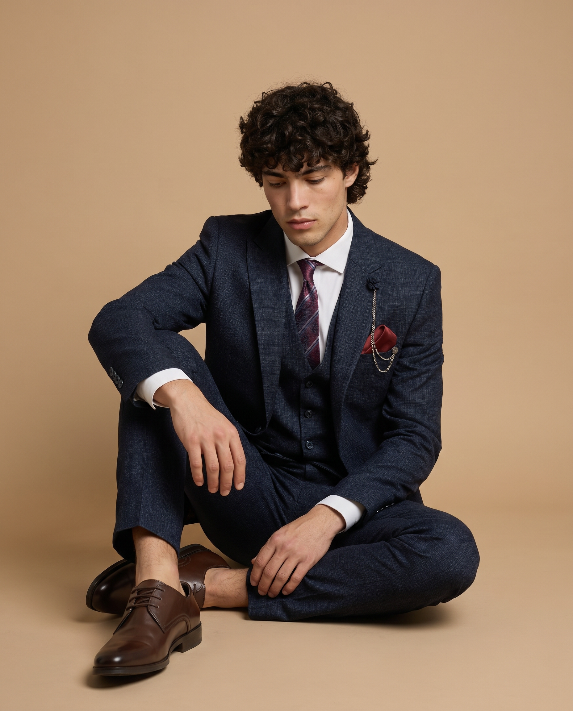 Caridi - Navy Regular Check Three Piece Prom Suit
