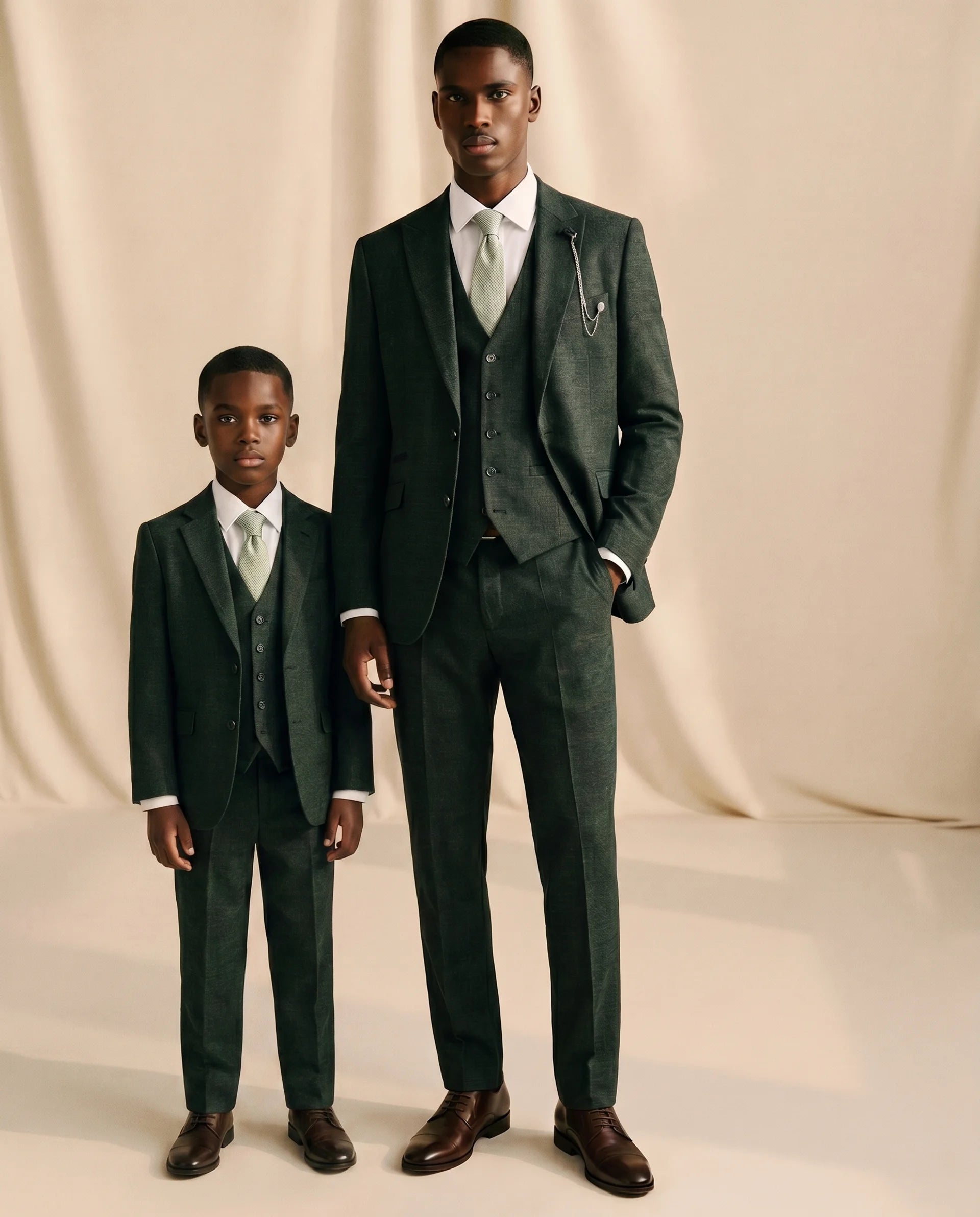 Father & Son - Caridi Olive Regular Check Three Piece Suit