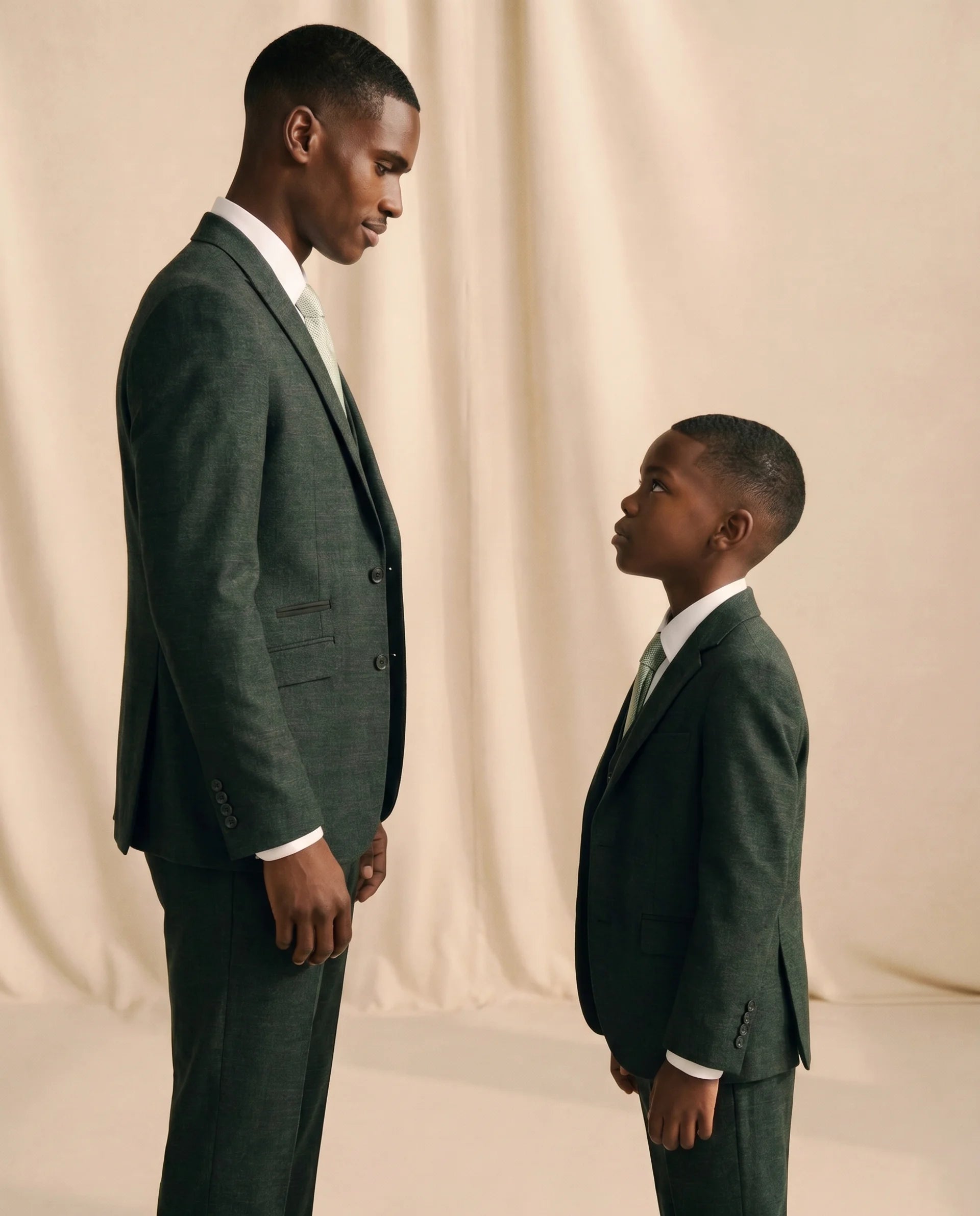 Father & Son - Caridi Olive Regular Check Three Piece Suit